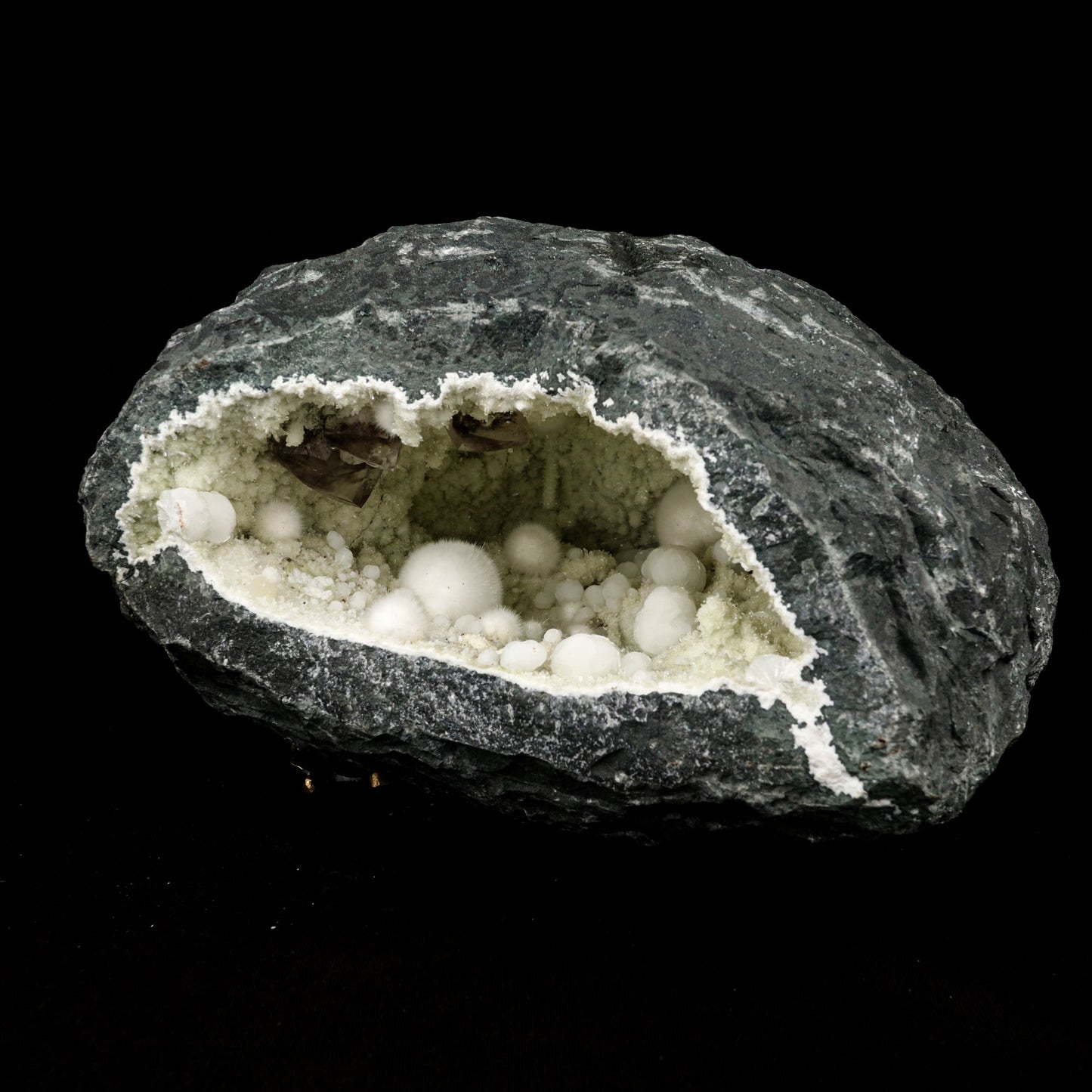 Okenite Big Puffballs with calcite Inside Gyrolite Geode Natural Mineral Specimen # B 5865 Okenite Superb Minerals 