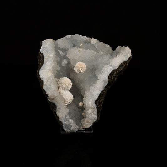 Okenite Puff Balls Inside MM Quartz Geode Natural Mineral Specimen# B 5622 Okenite Superb Minerals 