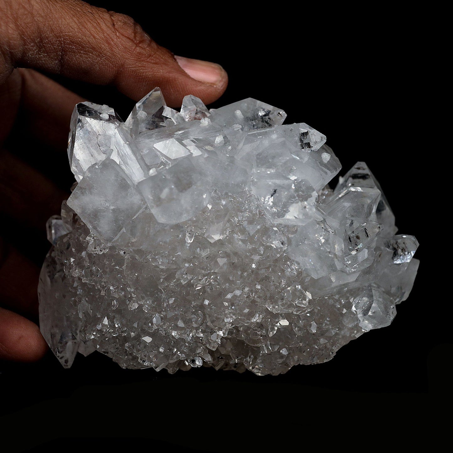 Pointed Clear Apophyllite Crystals on MM Quartz Natural Mineral Specim… https://www.superbminerals.us/products/pointed-clear-apophyllite-crystals-on-mm-quartz-natural-mineral-specimen-b-4125 Features:This is a beautifully balanced and aesthetic specimen of water clear, transparent Apophyllite. Positioned perfectly in the center of a mass of lustrous Apophyllite crystals, is a large, perfect pyramidal Apophyllite crystal, but to the left is a large rectangular crystal, contrasting two distinct crystal