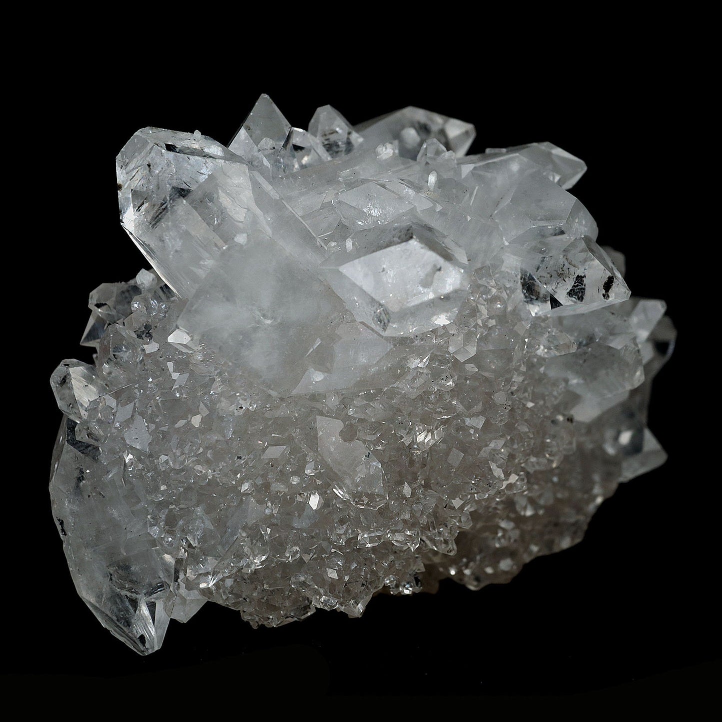 Pointed Clear Apophyllite Crystals on MM Quartz Natural Mineral Specim… https://www.superbminerals.us/products/pointed-clear-apophyllite-crystals-on-mm-quartz-natural-mineral-specimen-b-4125 Features:This is a beautifully balanced and aesthetic specimen of water clear, transparent Apophyllite. Positioned perfectly in the center of a mass of lustrous Apophyllite crystals, is a large, perfect pyramidal Apophyllite crystal, but to the left is a large rectangular crystal, contrasting two distinct crystal