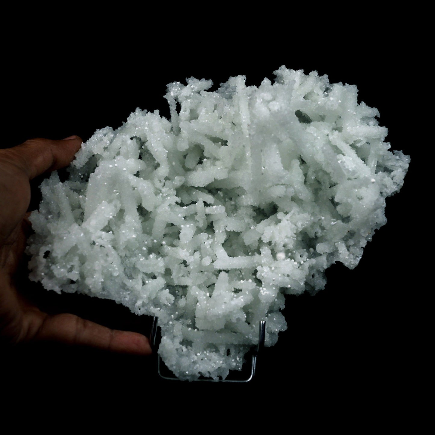 Prehnite Rare Find Natural Mineral Specimen # B 4755 https://www.superbminerals.us/products/prehnite-rare-find-natural-mineral-specimen-b-4755 Features: A coveted jackstraw cluster of elongated laumontite crystals that pseudomorphed from mint-green, translucent prehnite crystals has been discovered in the United Kingdom.The Malad Quarry, located near Mumbai, is a well-known source of classic and excellent vintage material for restoration projects.