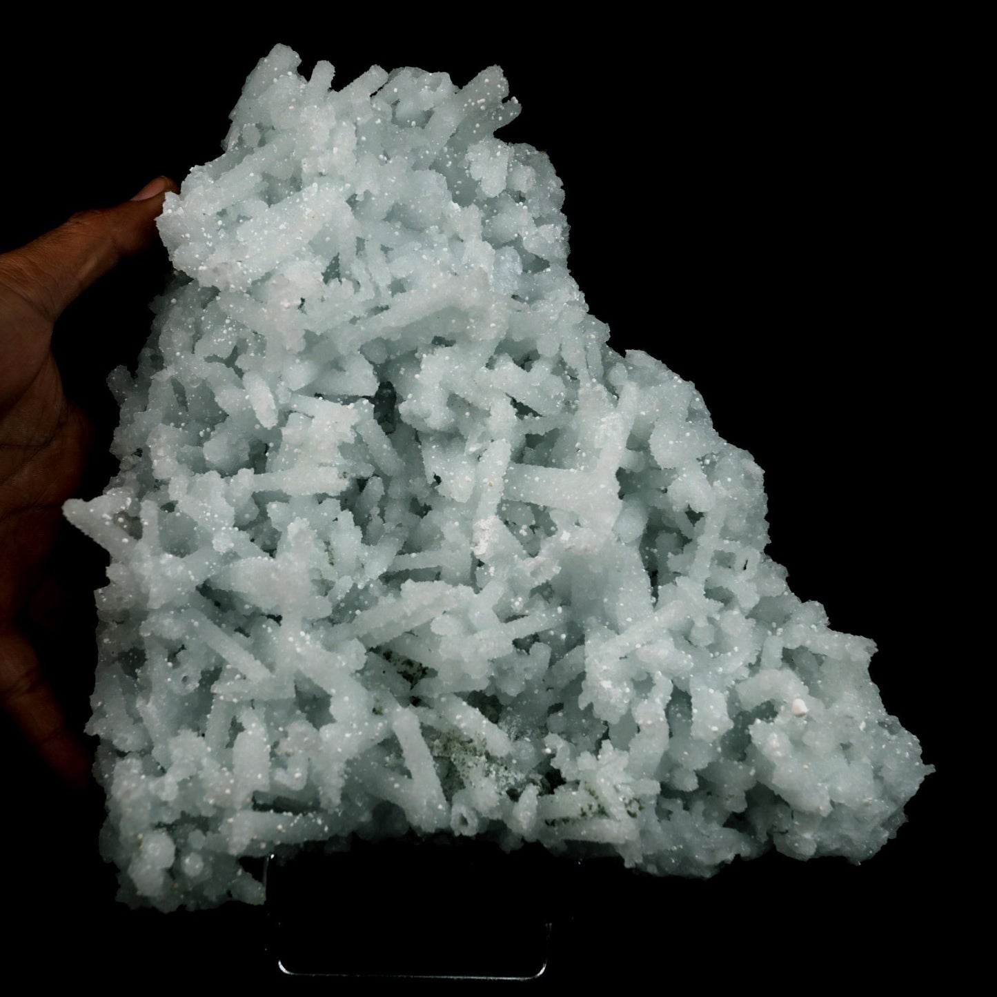 Prehnite Rare Find Natural Mineral Specimen # B 4757 https://www.superbminerals.us/products/prehnite-rare-find-natural-mineral-specimen-b-4757 Features: A coveted jackstraw cluster of elongated laumontite crystals that pseudomorphed from mint-green, translucent prehnite crystals has been discovered in the United Kingdom.The Malad Quarry, located near Mumbai, is a well-known source of classic and excellent vintage material for restoration projects.