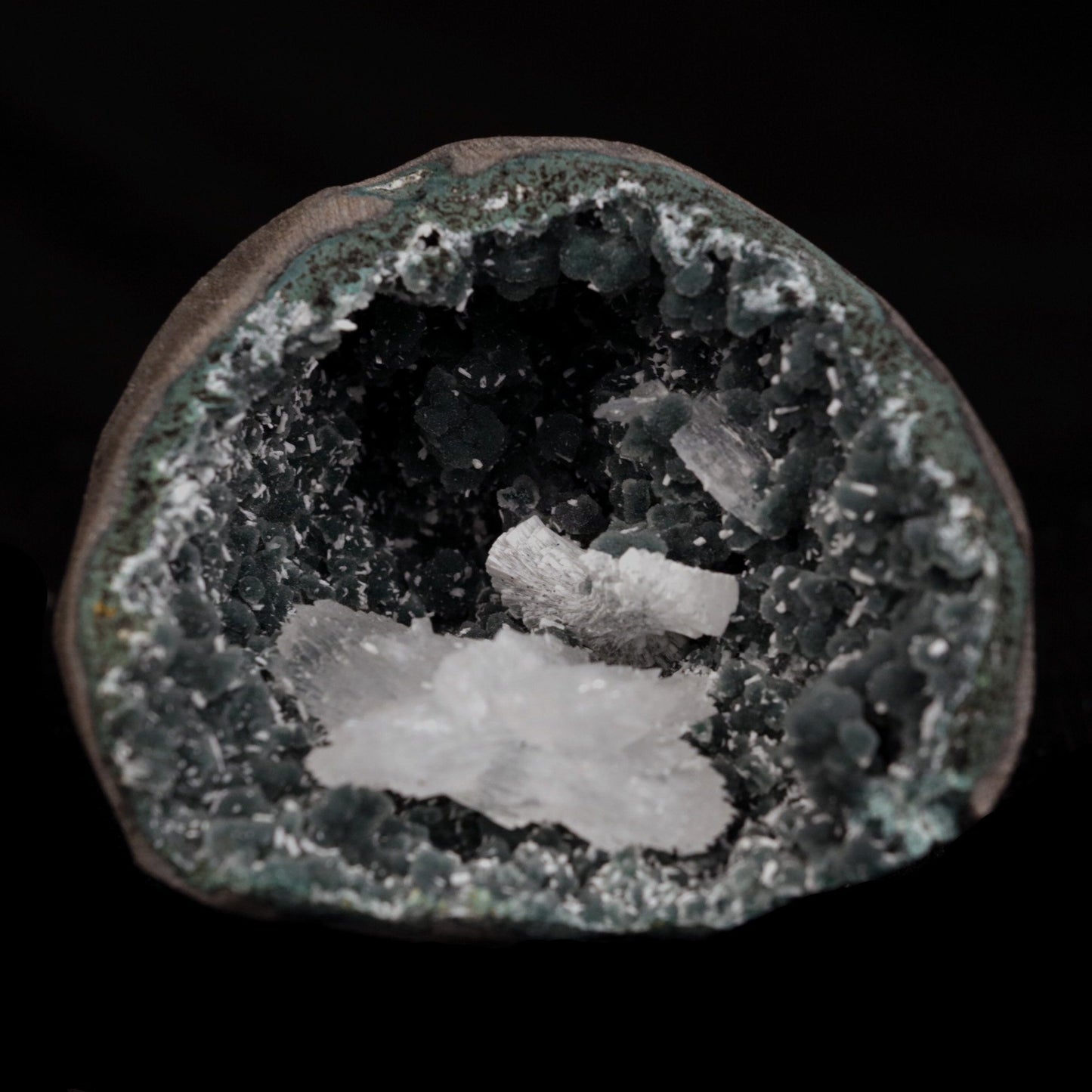Rare Find Epi-Stilbite Inside Black Chalcedony Natural Mineral Specime… https://www.superbminerals.us/products/rare-find-epi-stilbite-inside-black-chalcedony-natural-mineral-specimen-b-4736 Features: Beautiful, complete, radial aggregates of white Epistilbite on basalt matrix make this a one-of-a-kind find. The entire Epistilbite collection is unblemished, and the object shines out wonderfully in the collection. Although Epistilbite crystals found outside of India are often small, the greatest examples
