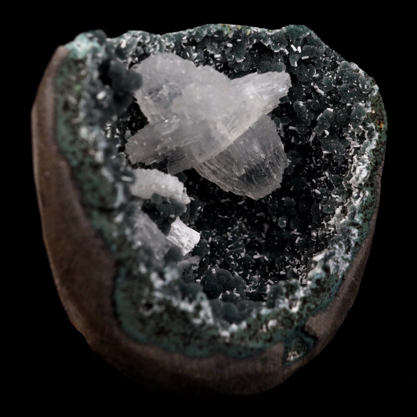 Rare Find Epi-Stilbite Inside Black Chalcedony Natural Mineral Specime… https://www.superbminerals.us/products/rare-find-epi-stilbite-inside-black-chalcedony-natural-mineral-specimen-b-4736 Features: Beautiful, complete, radial aggregates of white Epistilbite on basalt matrix make this a one-of-a-kind find. The entire Epistilbite collection is unblemished, and the object shines out wonderfully in the collection. Although Epistilbite crystals found outside of India are often small, the greatest examples
