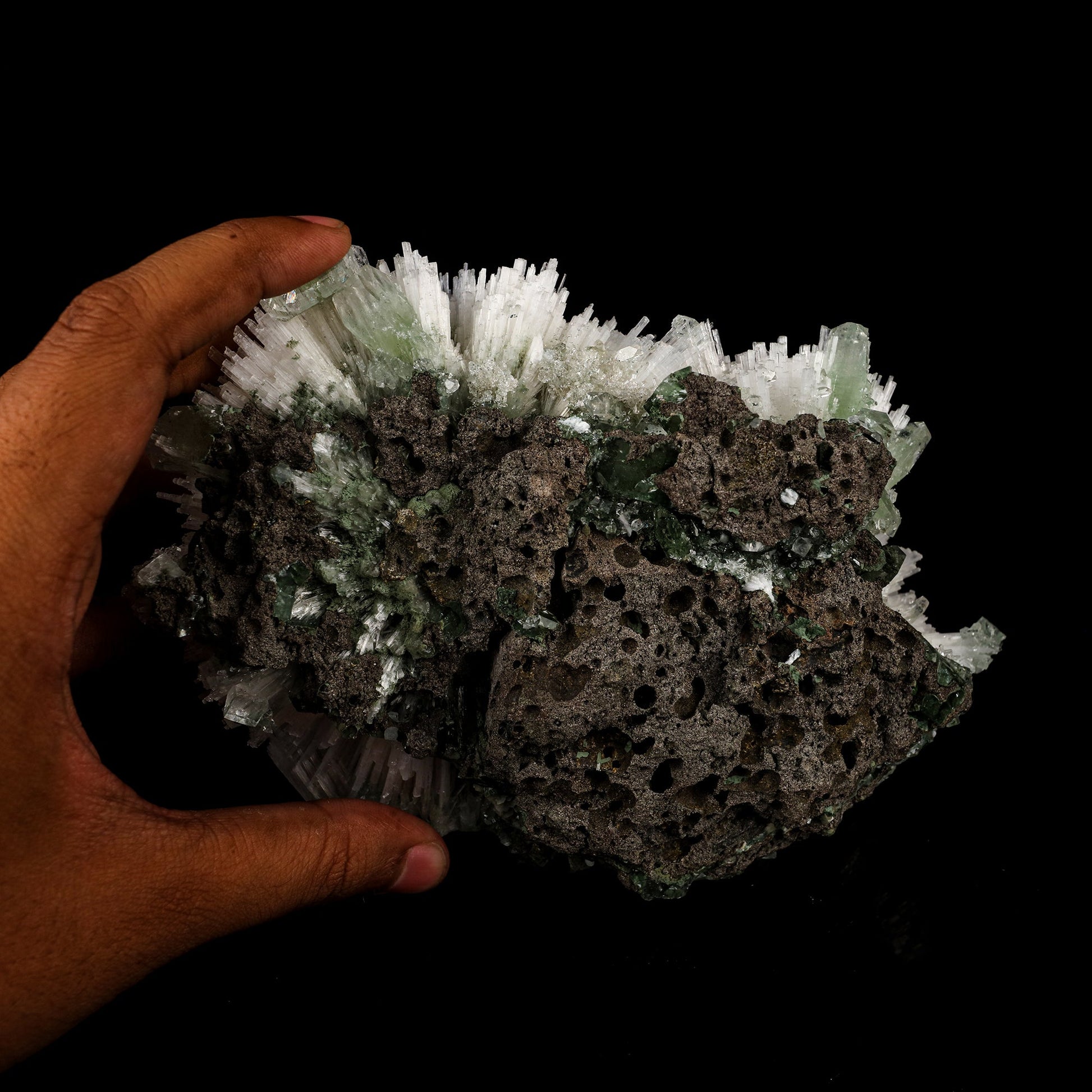 Scolecite Huge Spray with Green Apophyllite Cube Natural Mineral Specimen # B 5725 Scolecite Superb Minerals
