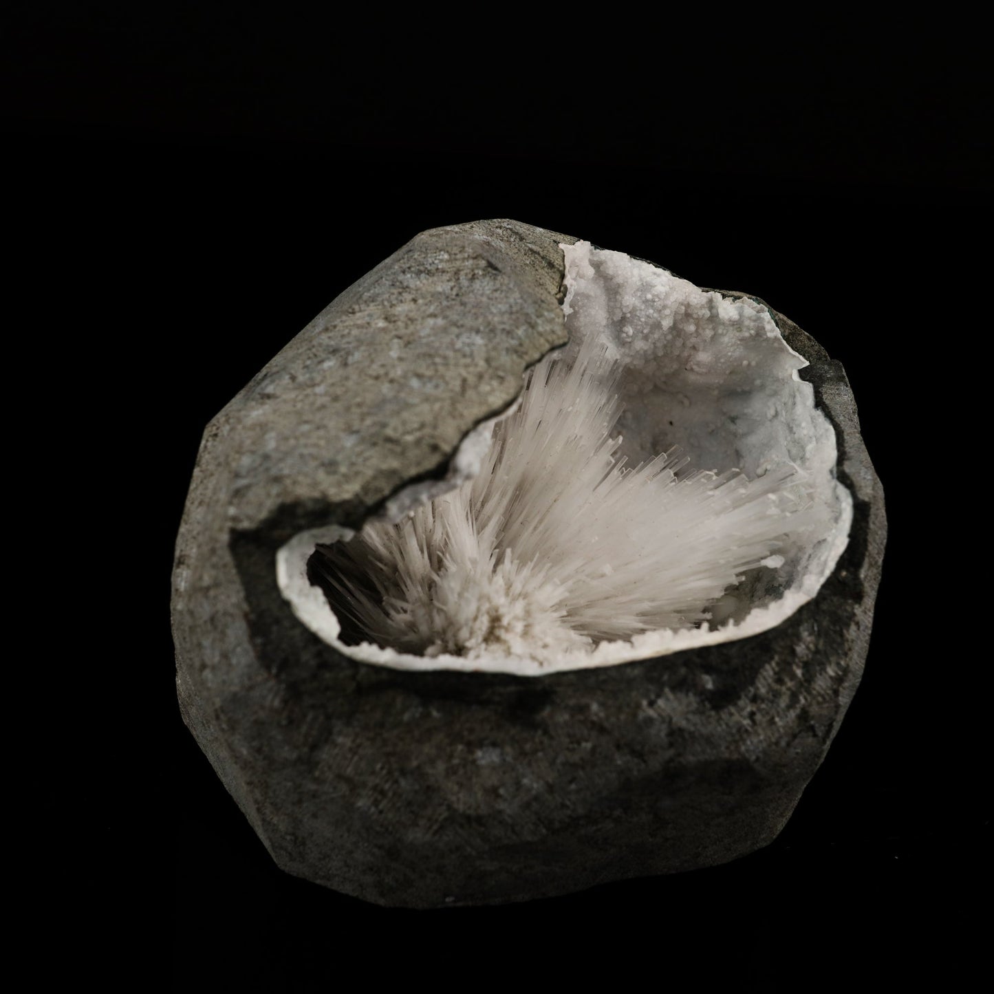 Scolecite Spray Inside Chalcedony Geode Natural Mineral Specimen # B 5636 Scolecite Superb Minerals