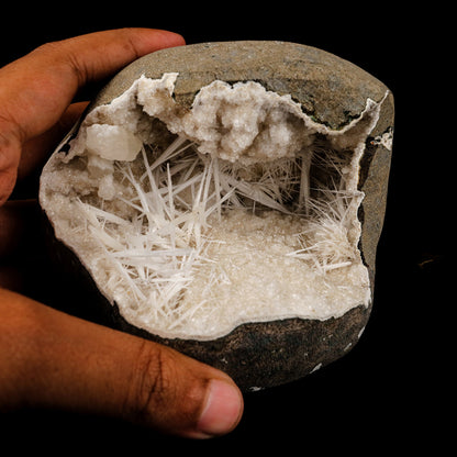 Scolecite Spray Inside Chalcedony Geode Natural Mineral Specimen # B 6142 Scolecite Superb Minerals 