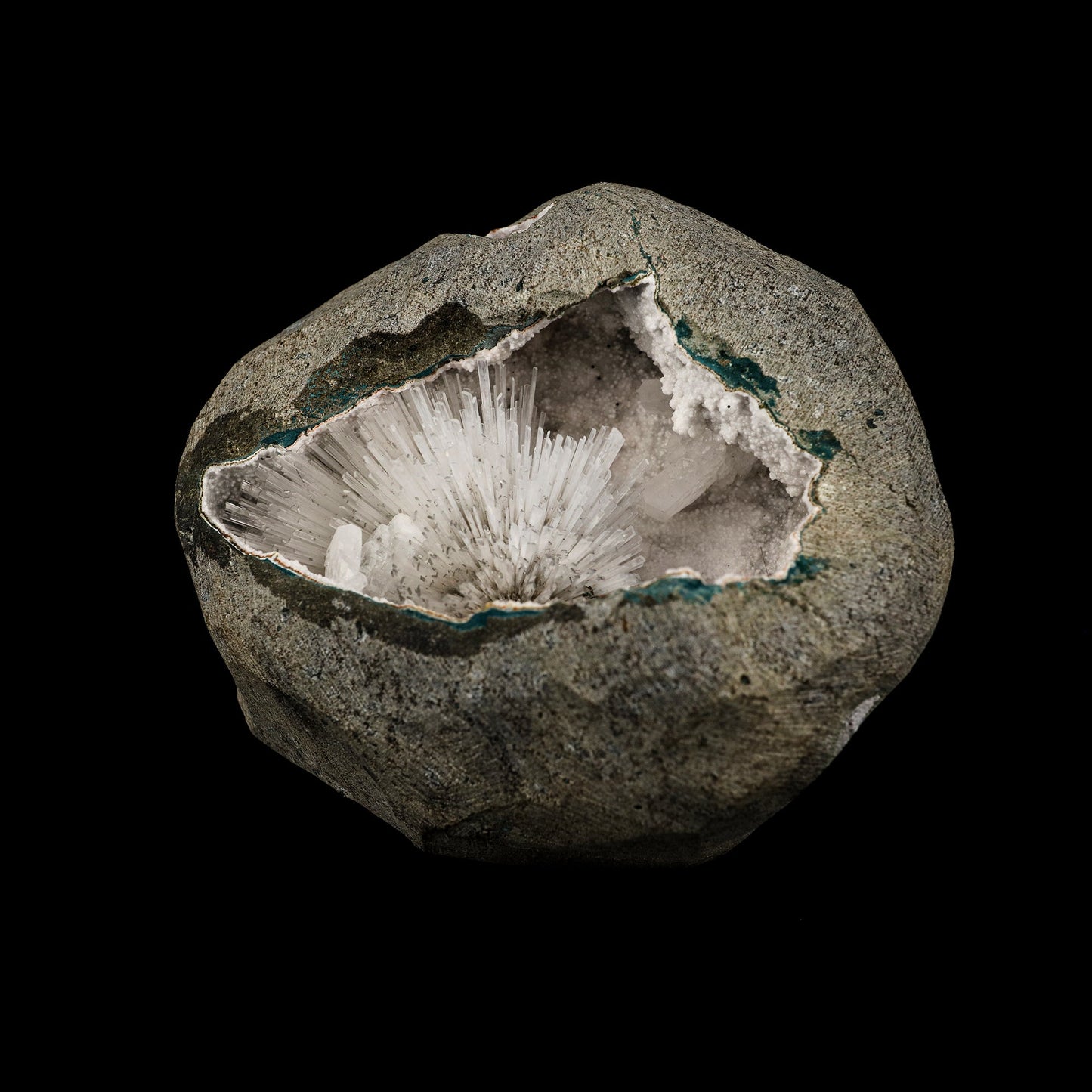 Scolecite Spray Inside Chalcedony Geode Natural Mineral Specimen # B 6165 Scolecite Superb Minerals