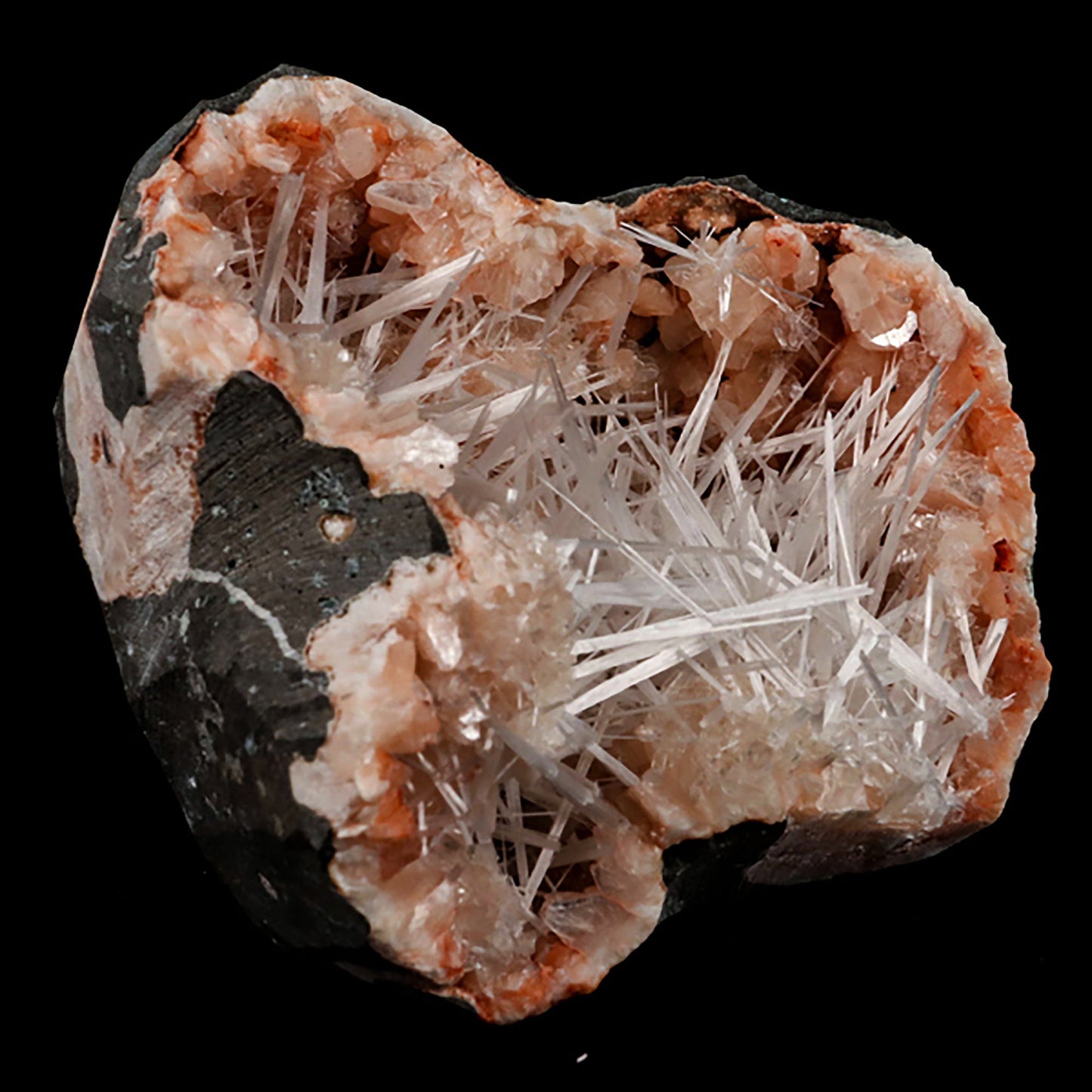 Scolecite Spray inside Heulandite geode Natural Mineral Specimen # B 5411 Scolecite Superb Minerals