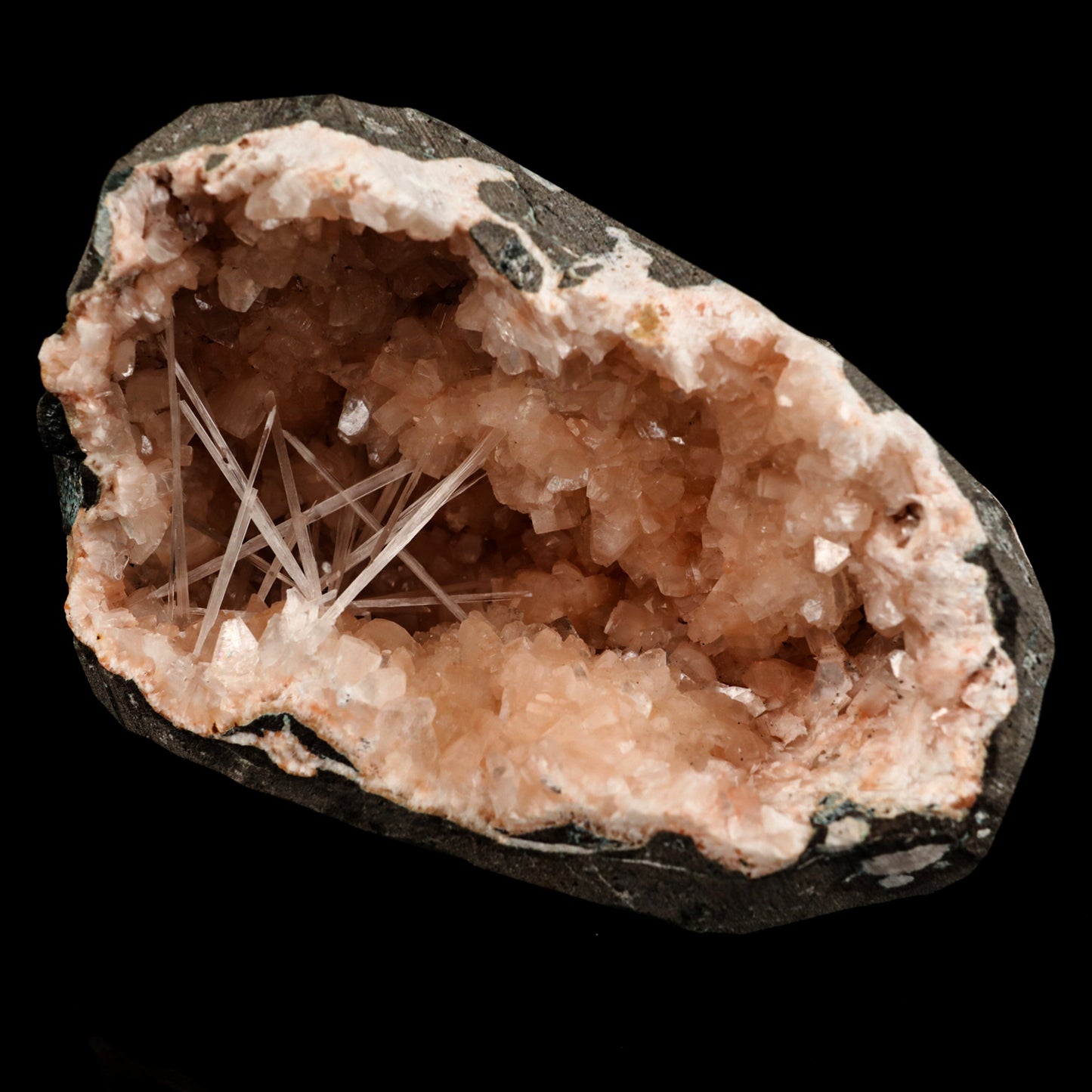 Scolecite Spray Inside Heulandite Geode Natural Mineral Specimen # B 6502 Scolecite Superb Minerals