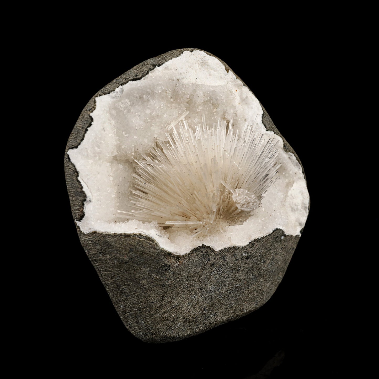 Scolecite Spray Inside MM Quartz Geode Natural Mineral Specimen # B 6330 Scolecite Superb Minerals