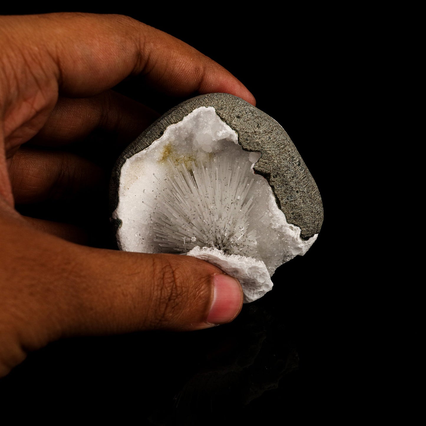 Scolecite Spray Inside MM Quartz Geode Natural Mineral Specimen # B 6345 Scolecite Superb Minerals