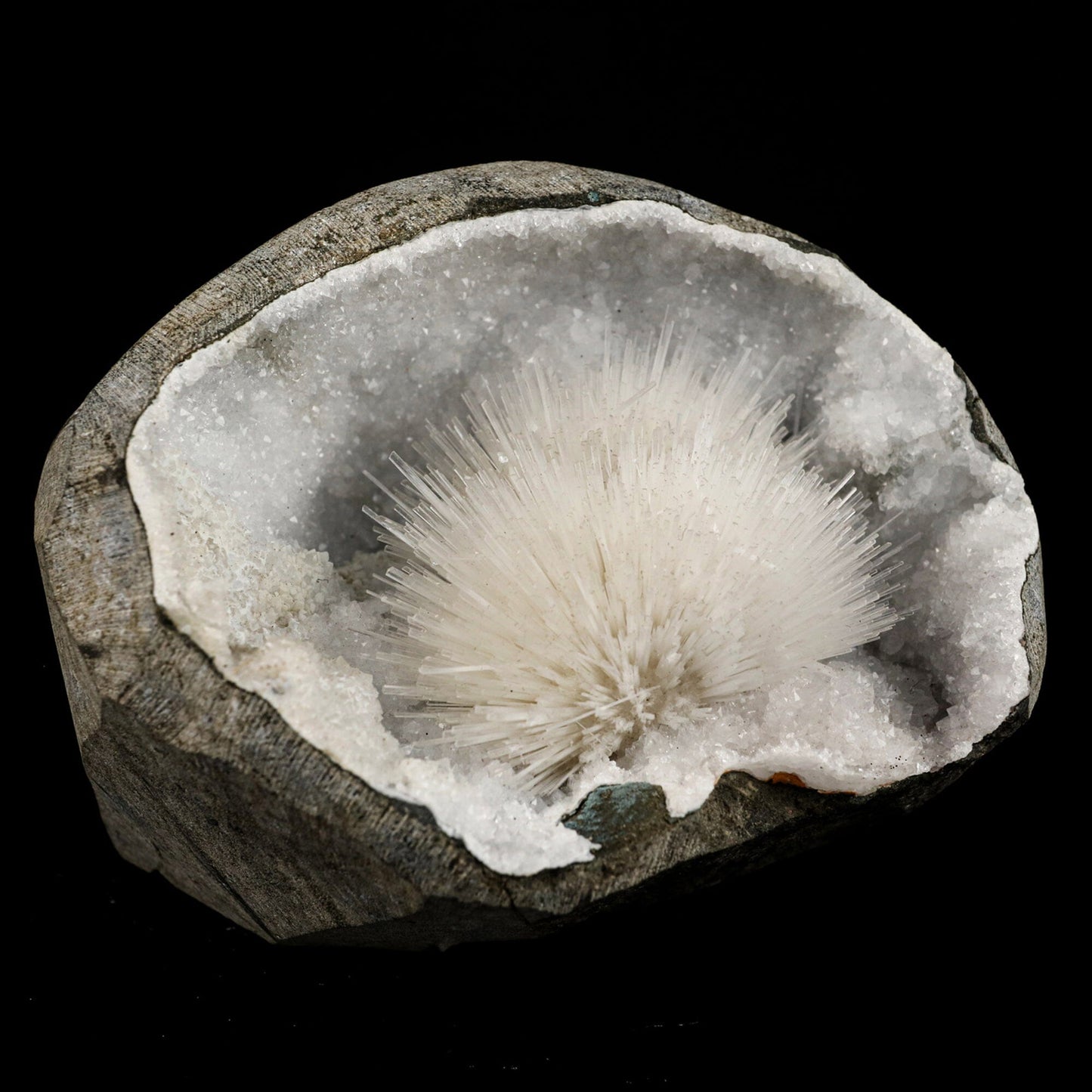 Scolecite Spray Inside MM Quartz Geode Natural Mineral Specimen # B 6565 Scolecite Superb Minerals 