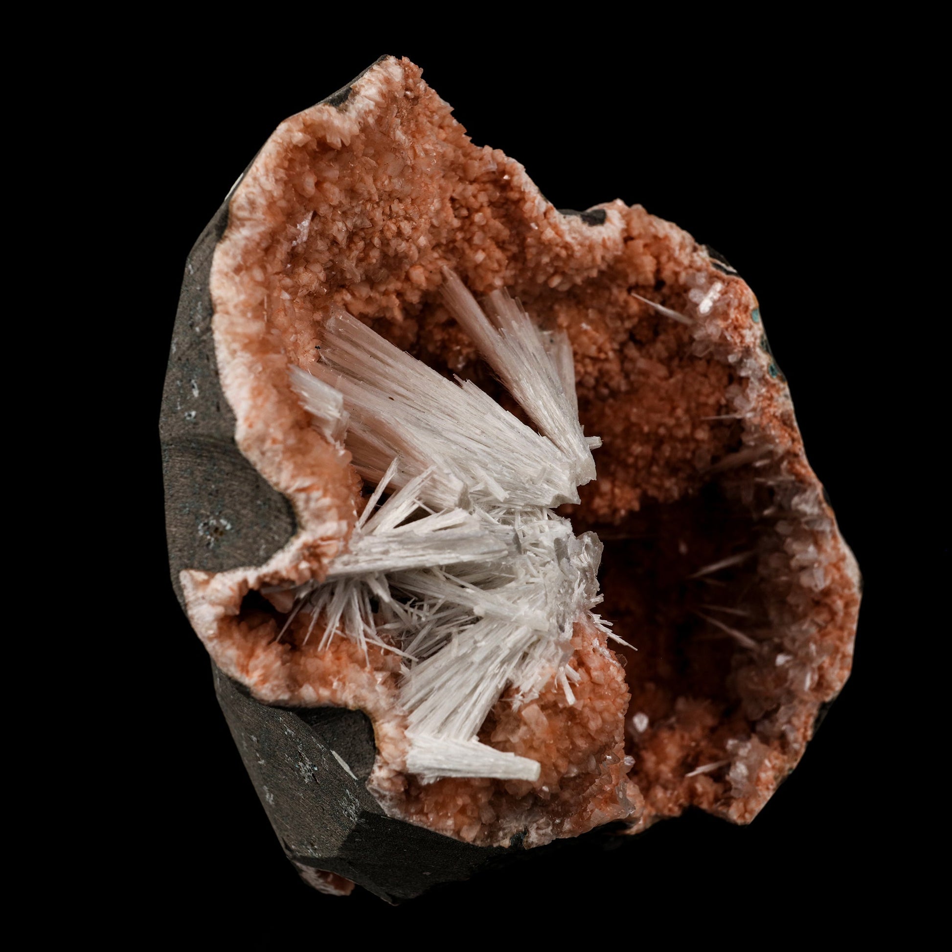 Scolecite Sprays Inside Heulandite Geode Natural Mineral Specimen # B 5689 Scolecite Superb Minerals