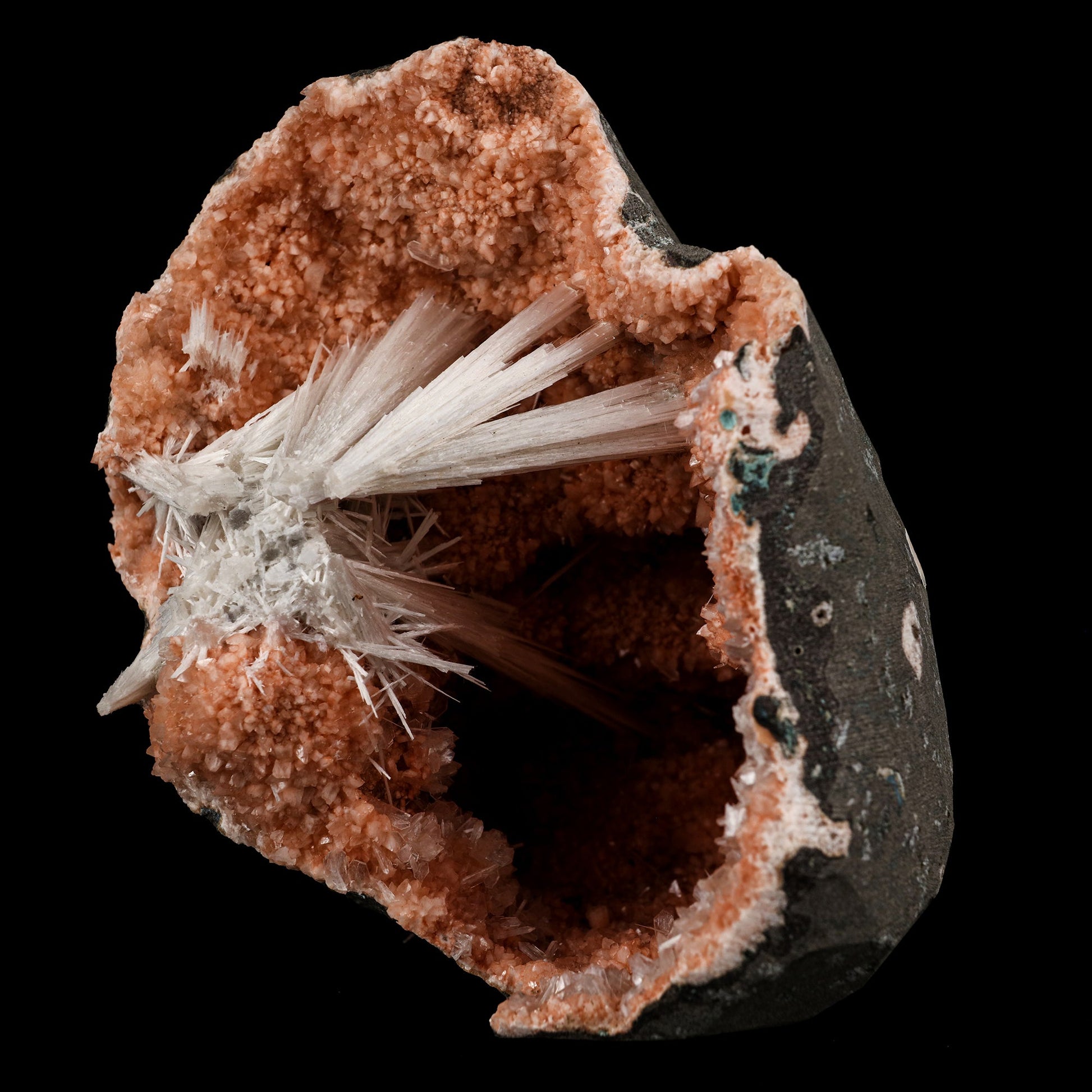 Scolecite Sprays Inside Heulandite Geode Natural Mineral Specimen # B 5689 Scolecite Superb Minerals