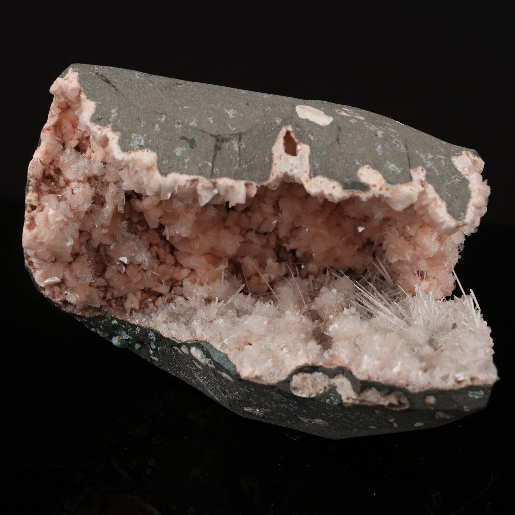 Scolecite Sprays Inside Heulandite Geode Natural Mineral Specimen # B 5741 Scolecite Superb Minerals