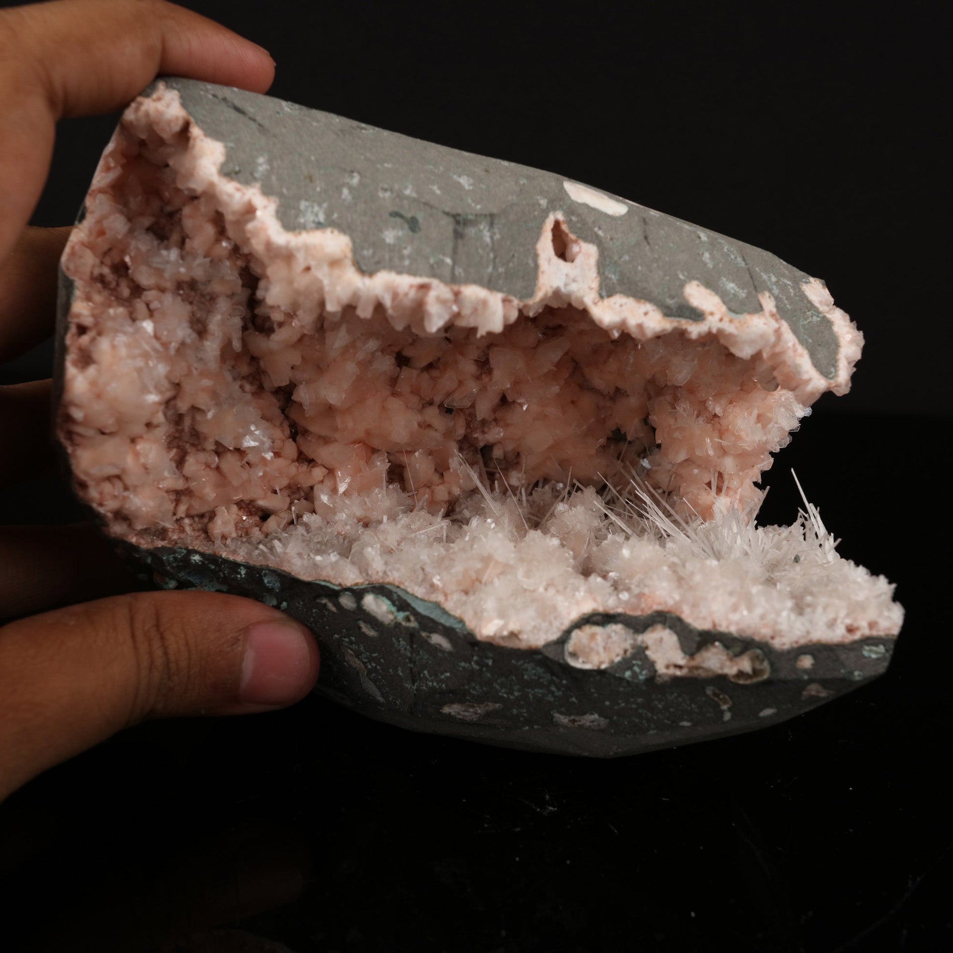 Scolecite Sprays Inside Heulandite Geode Natural Mineral Specimen # B 5741 Scolecite Superb Minerals