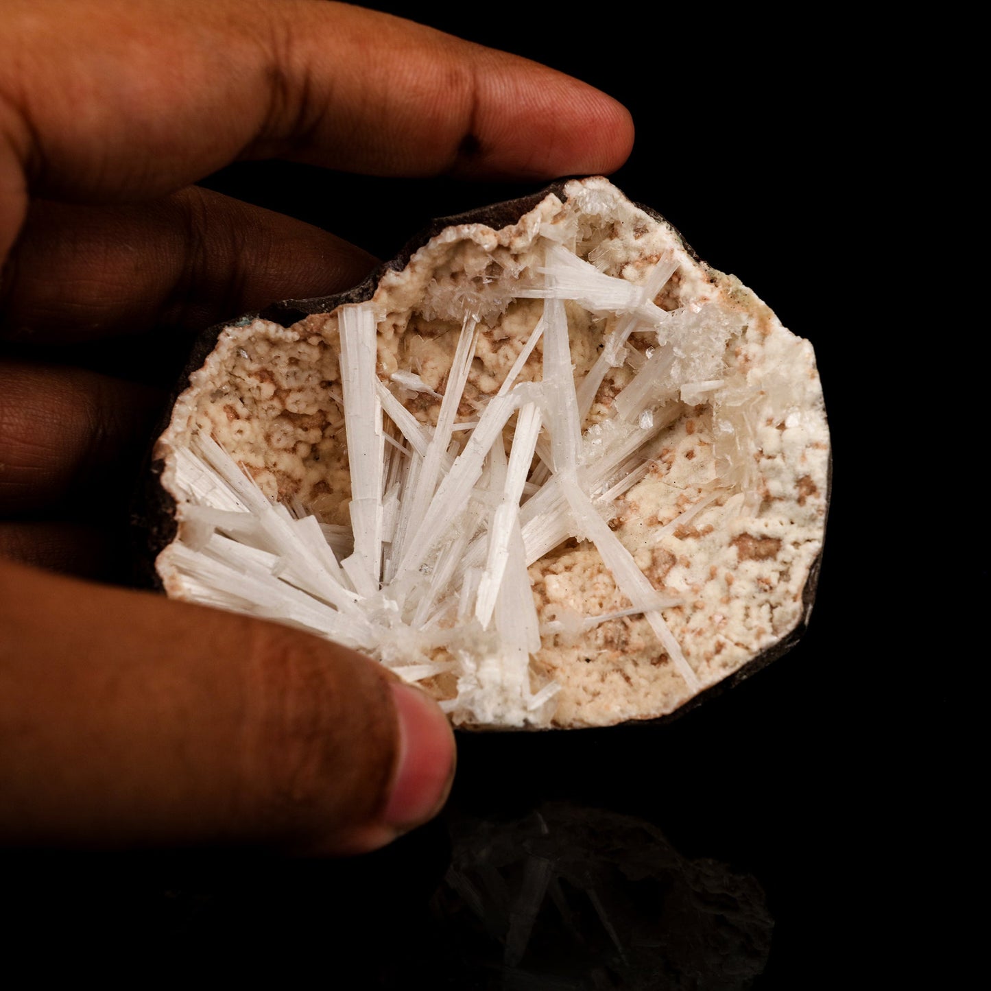Scolecite Sprays Inside Heulandite Geode Natural Mineral Specimen # B 5779 Scolecite Superb Minerals