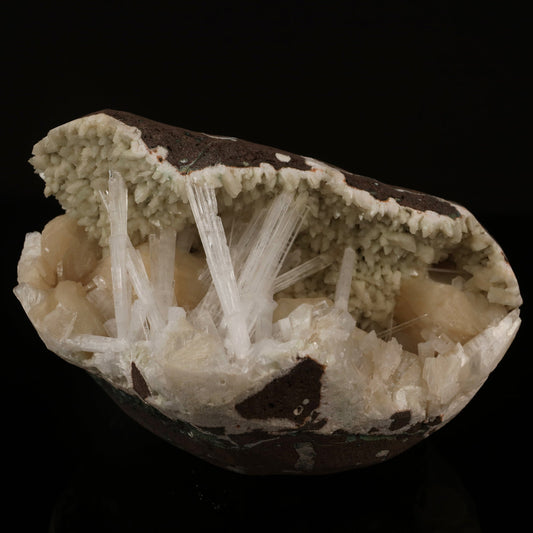 Scolecite Sprays Inside Heulandite Geode Natural Mineral Specimen # B 5799 Scolecite Superb Minerals