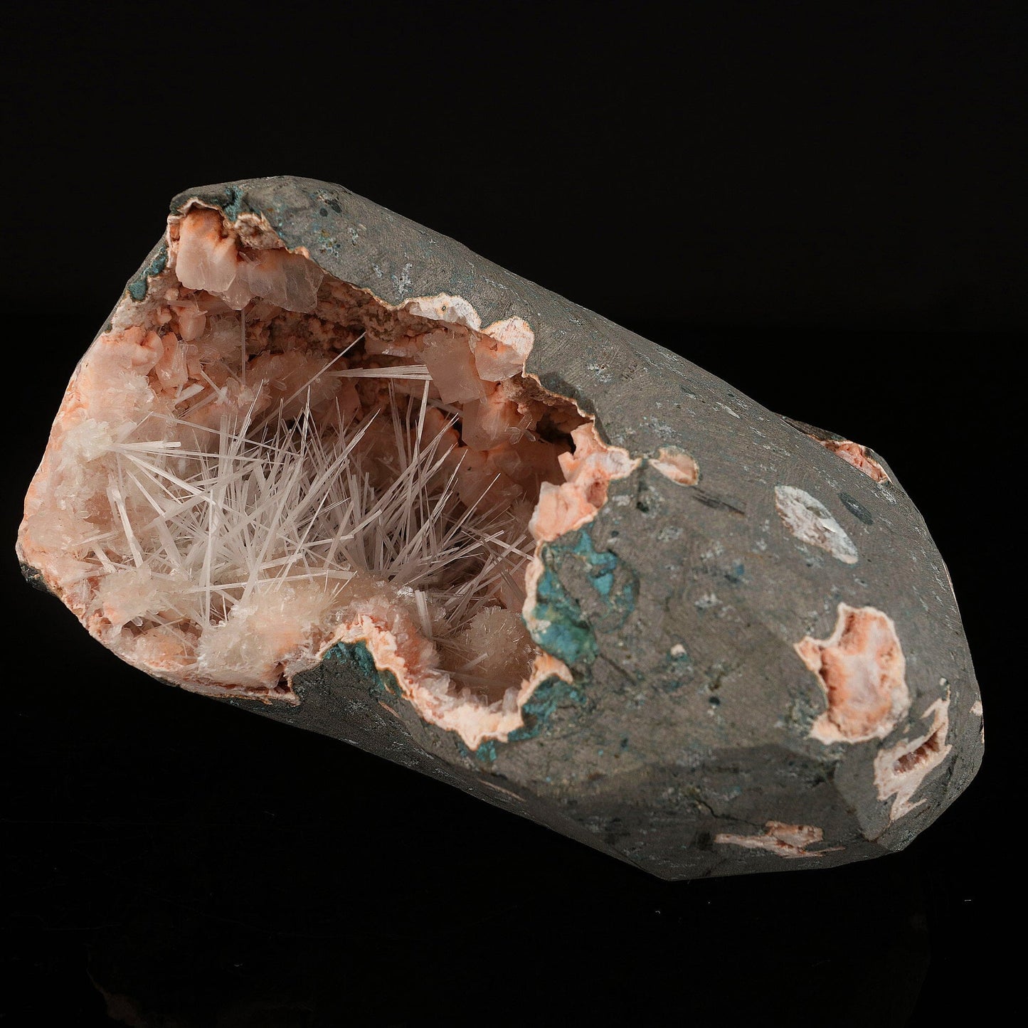 Scolecite Sprays Inside Heulandite Geode Natural Mineral Specimen # B 6603 Scolecite Superb Minerals 