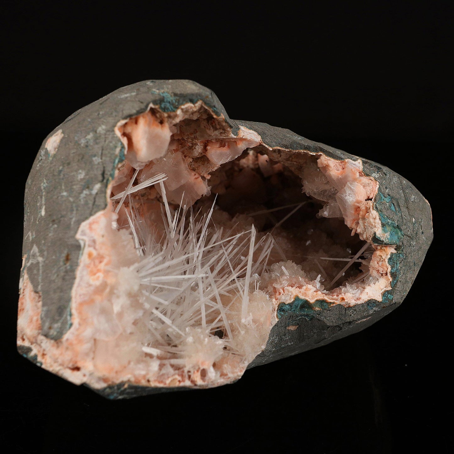 Scolecite Sprays Inside Heulandite Geode Natural Mineral Specimen # B 6603 Scolecite Superb Minerals 