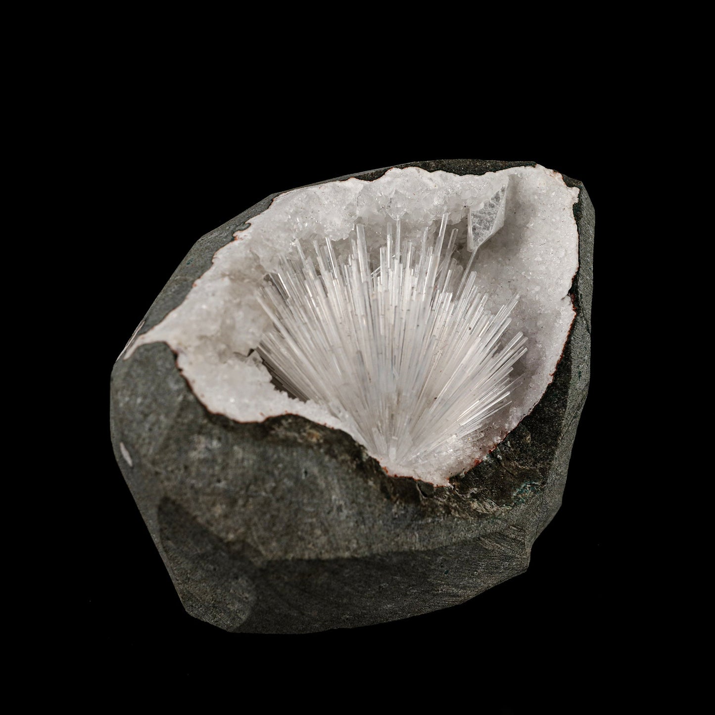 Scolecite Sprays Inside MM Quartz Geode Natural Mineral Specimen # B 5490 scolecite Superb Minerals