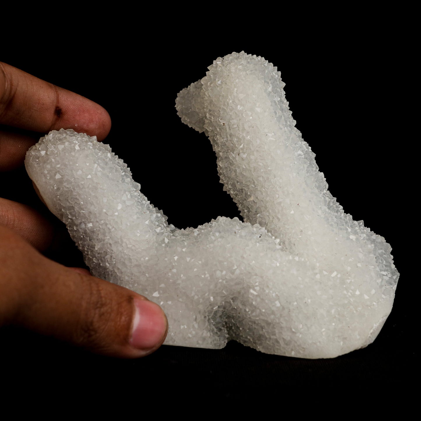 Sparkling MM Quartz Coral Formation Natural Mineral Specimen # B 5024 https://www.superbminerals.us/products/sparkling-mm-quartz-coral-formation-natural-mineral-specimen-b-5024 Features: The specimen is made up of drusy milky Quartz that has pseudomorphed following scalenohedral Calcite crystals.The item is crystallised nearly all the way around, with no matrix and only a few small points of attachment, and is thus on the verge of becoming a complete "floater."