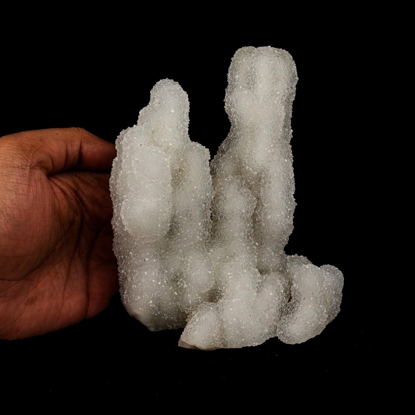Sparkling MM Quartz Stalactites Natural Mineral Specimen # B 5219 https://www.superbminerals.us/products/sparkling-mm-quartz-stalactites-natural-mineral-specimen-b-5219 Features: A light-green, glossy covering of Apophyllite crystals is partially encrusted on a bright white, microcrystalline Quartz stalactite. The lustre, colour, and crystal formation, as well as the combination and contrast, are all remarkable.In good condition, this is a remarkable and attractive piece. Primary