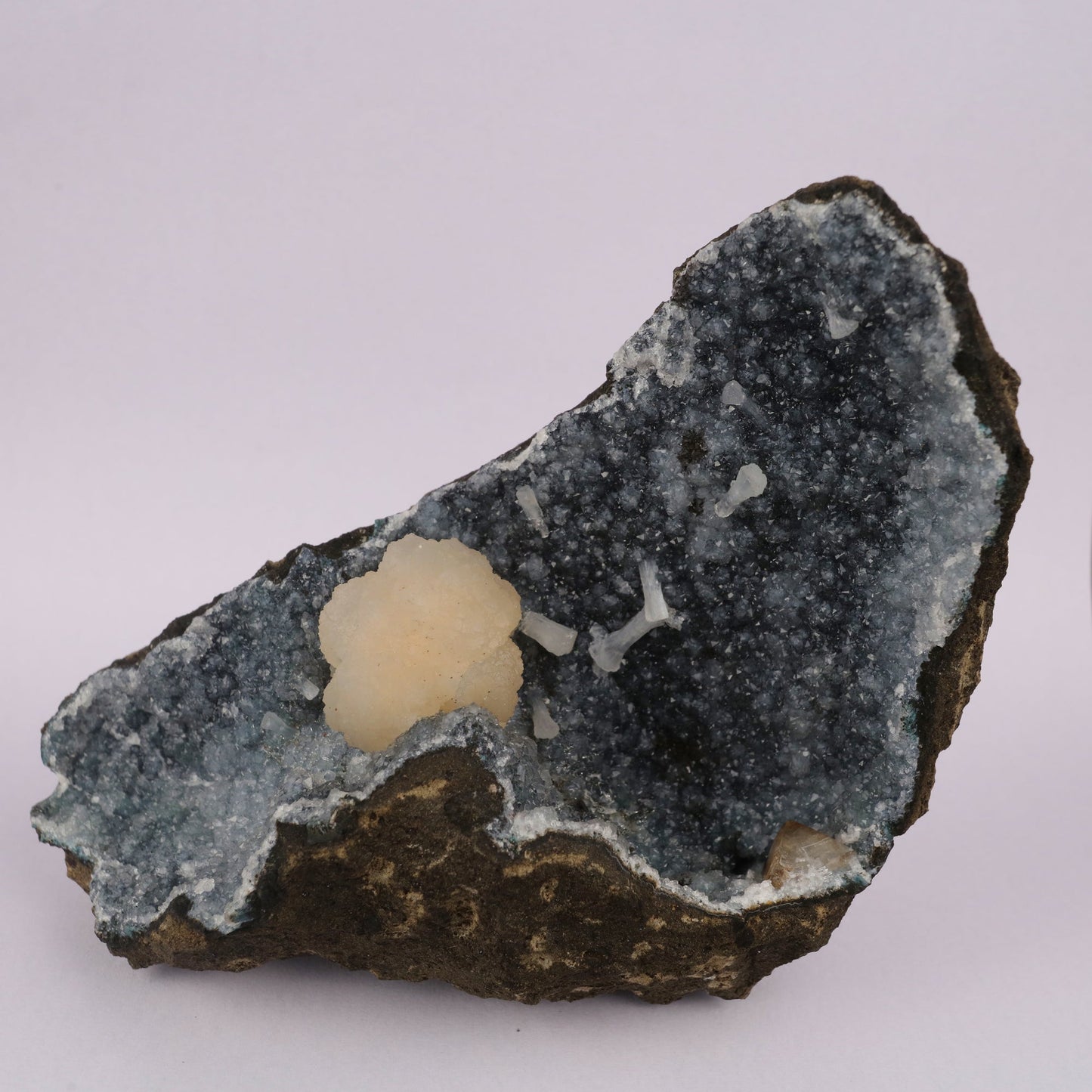 Stellerite on sparkling Chalcedony Free standing Natural Mineral Specimen # B 5899 Stellerite Superb Minerals 