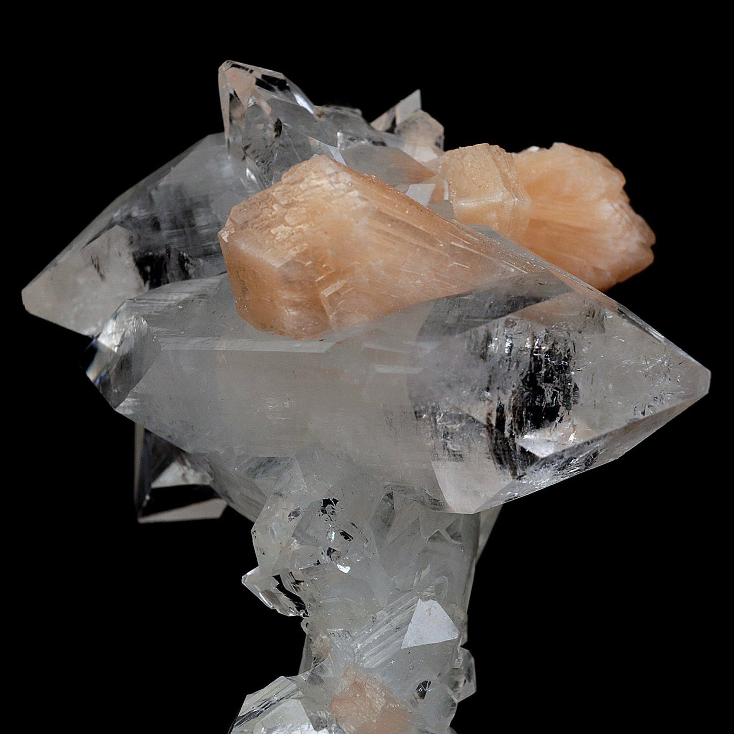 Stilbite Crystals Fused with Pointed Apophyllite Crystals Natural Mine… https://www.superbminerals.us/products/stilbite-crystals-fused-with-pointed-apophyllite-crystals-natural-mineral-specimen-b-4077 Features:Very fine classic Apophyllite and Stilbite piece out of from Jalgaon District, Maharashtra, India.– the Apophyllite crystals are clear, gemmy and perfectly terminated and the Stilbite