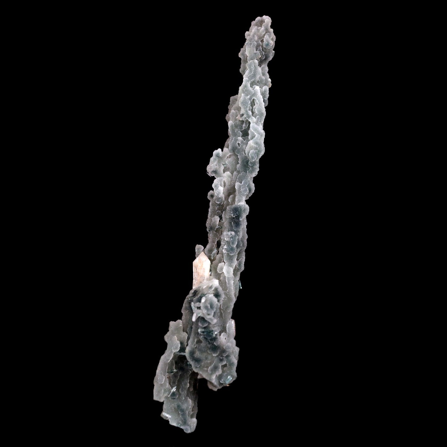 Stilbite on Chalcedony Coral Natural Mineral Specimen # B 4826 https://www.superbminerals.us/products/stilbite-on-chalcedony-coral-natural-mineral-specimen-b-4826 Features: Unusual Stilbite from India, exhibiting a transparent, beige crystal with a pearly sheen sitting atop an off-white stalactitic Chalcedony cluster in an aesthetically pleasing display. A one-of-a-kind item in superb condition. Primary Mineral(s): StilbiteSecondary Mineral(s): N/AMatrix: Chalcedony