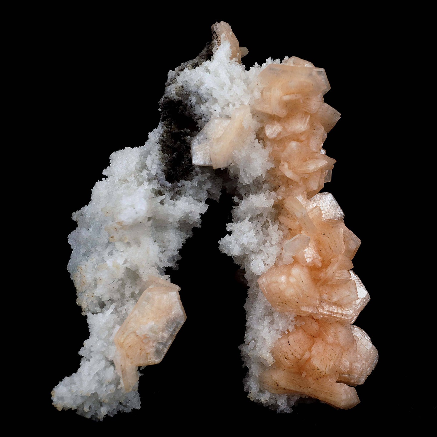 Stilbite with Chalcedony 'V' Formation Natural Mineral Specimen # B 39… https://www.superbminerals.us/products/stilbite-with-chalcedony-v-formation-natural-mineral-specimen-b-3973 Features This intricate Chalcedony stalactite hosts red-peach Stilbite and beautifully smaller gemmy Stilbite crystal on a another part of Chalcedony contrasting matrix. Endless fractal adventures await! Primary Mineral(s): Stilbite Secondary Mineral(s): N/AMatrix: Chalcedony14 cm x 10 cm345 Gms