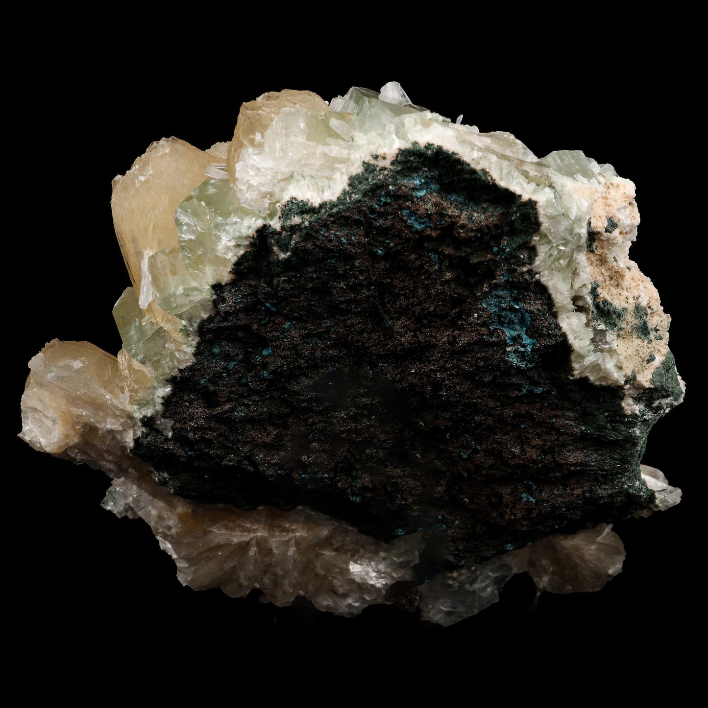 Stilbite with Scoecite Spray Apophyllite Natural Mineral Specimen # B… https://www.superbminerals.us/products/stilbite-with-scoecite-spray-apophyllite-natural-mineral-specimen-b-5232 Features: A very aesthetic combination piece featuring numerous large, lustrous green modified cubes on a dark-brown matrix hosting numerous acicular sprays of colorless to white, satiny Scolecite. Primary Mineral(s): StilbiteSecondary Mineral(s): Apophyllite, ScoleciteMatrix: N/A 7 Inch x 6 InchWeight : 1410