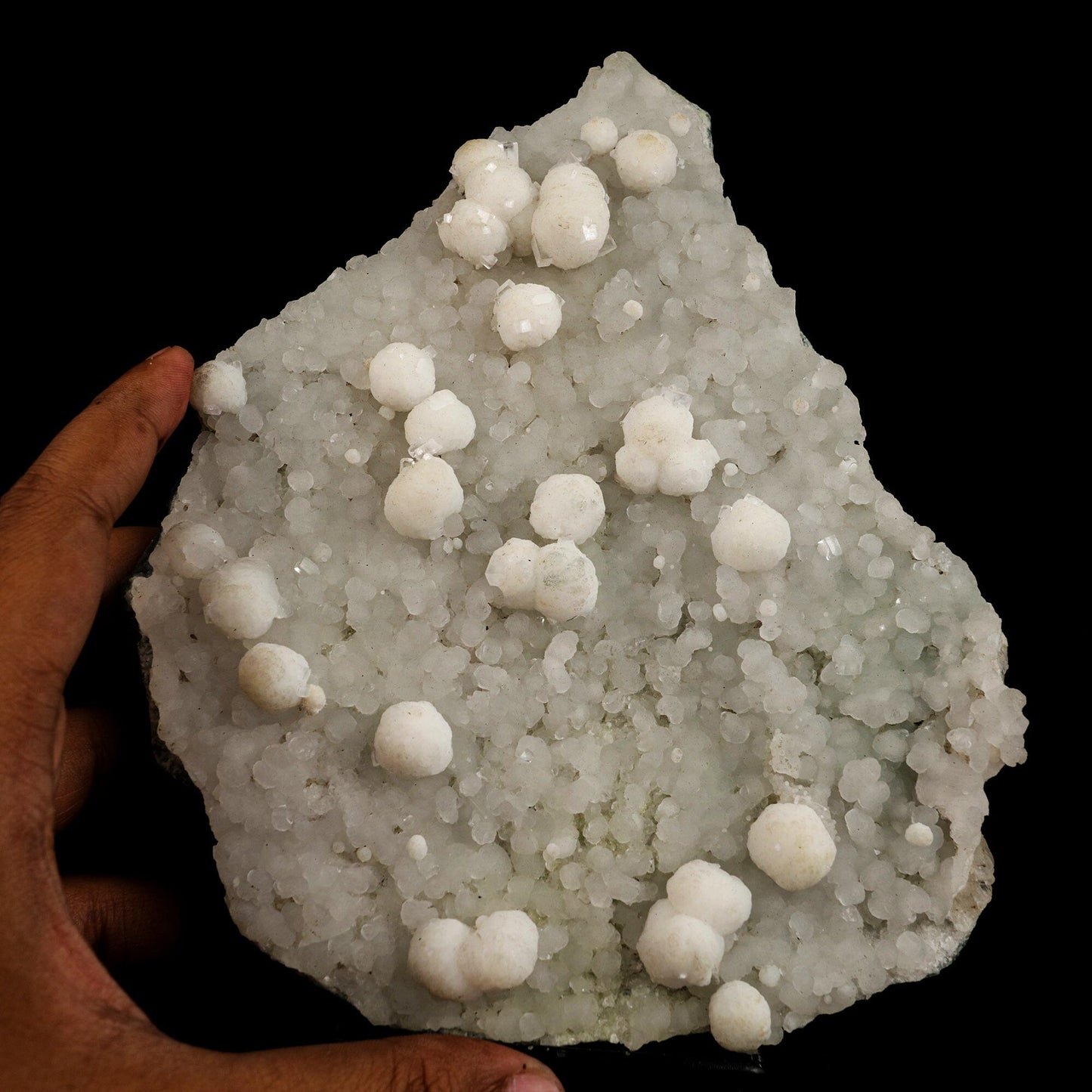 White gyrolite on light blue prenite Natural Mineral Specimen # B 6635 Gyrolite Superb Minerals 