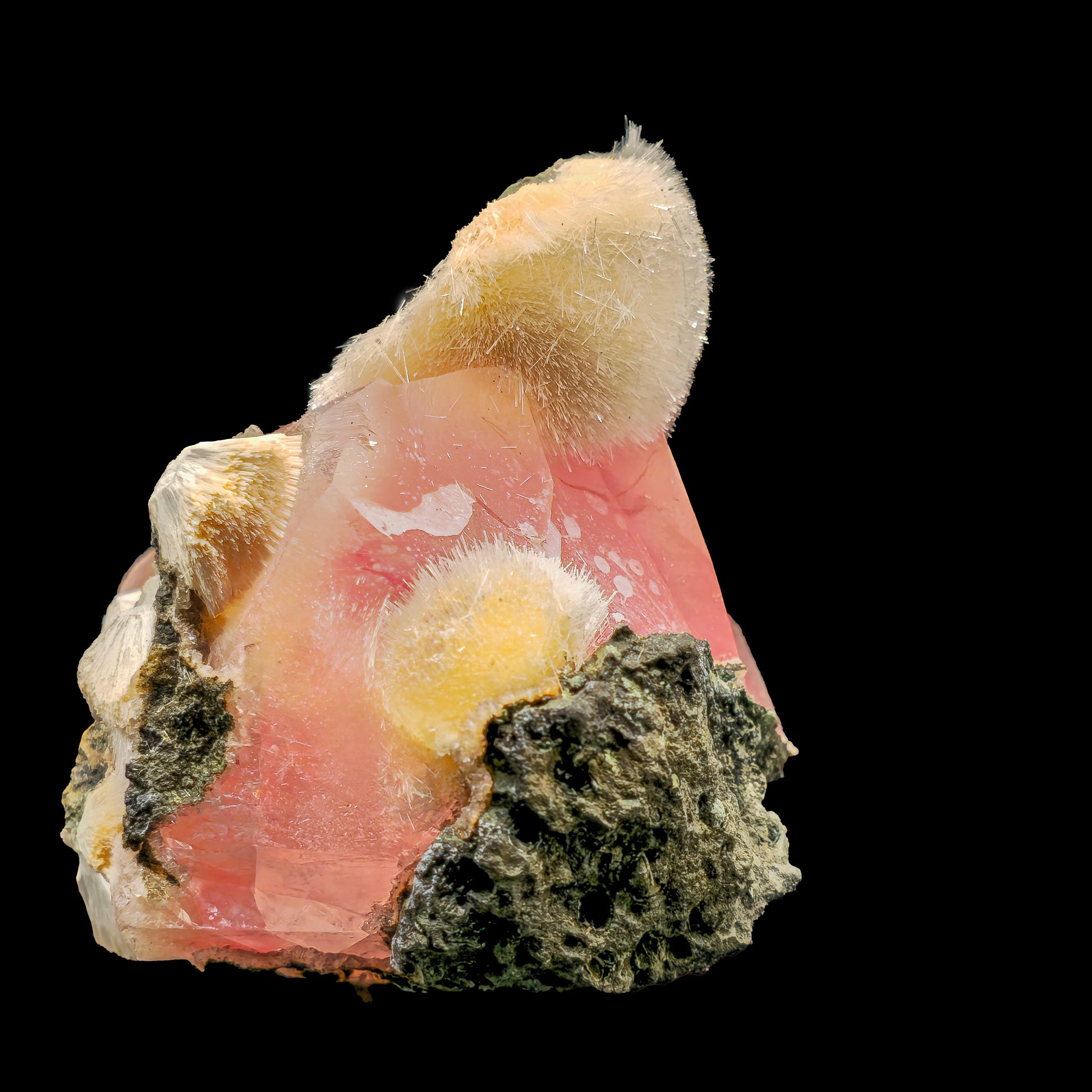 Rare Moldy Raspberry Calcite with Mesolite Natural Mineral Specimen.  # GG8