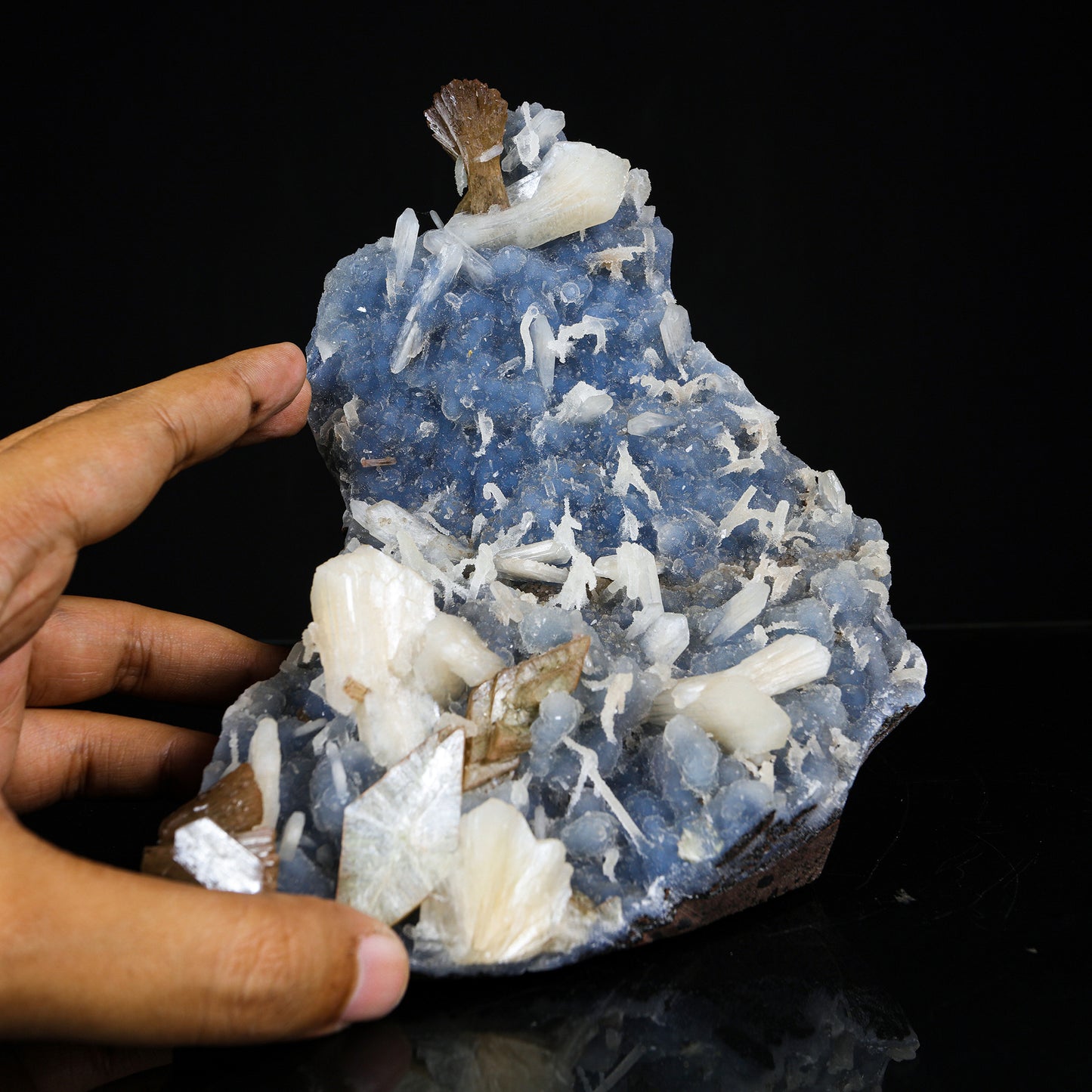 Heulandite Stilbite on Blue Chalcedony Matrix - Rare Collector’s Specimen from Nashik # B 7202