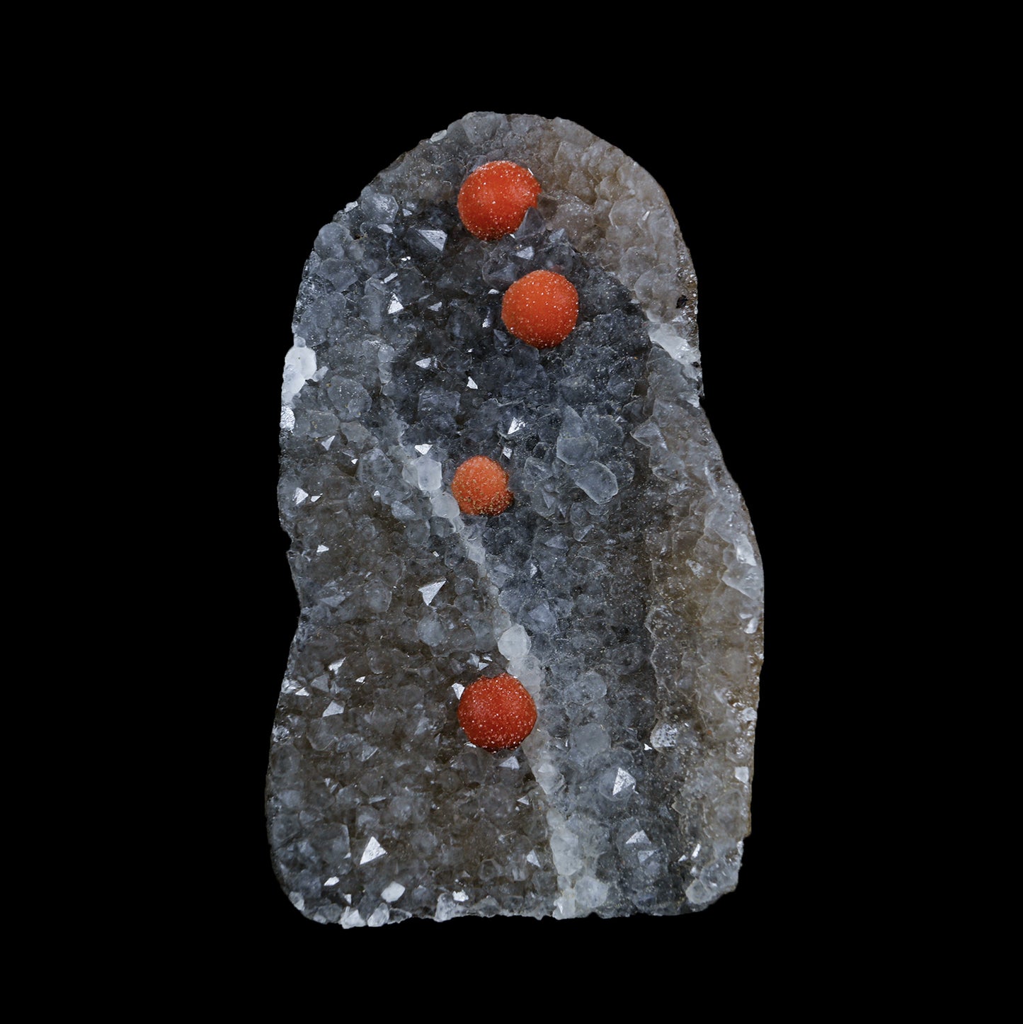 Rare Red Botryoidal Fluorite Spheres on Sparkling Quartz Matrix - Museum-Grade Specimen from Nashik, India # B 7208