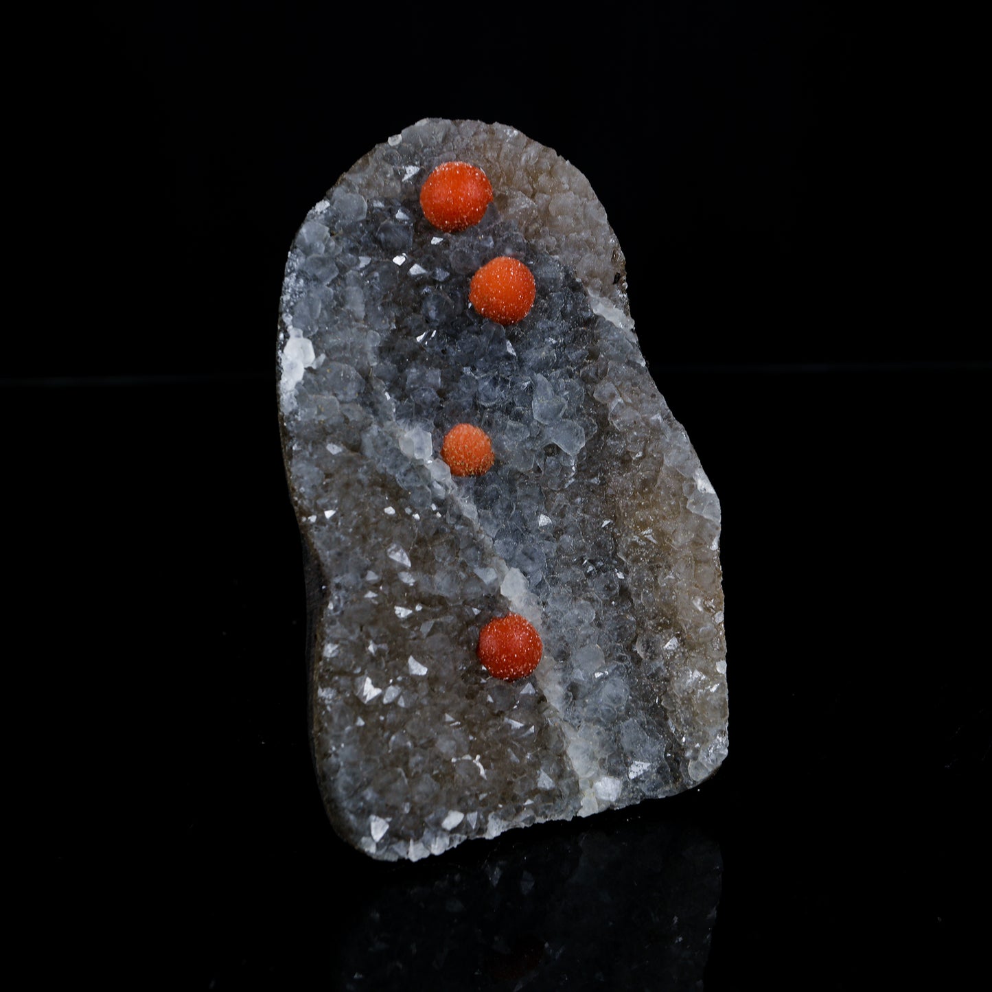 Rare Red Botryoidal Fluorite Spheres on Sparkling Quartz Matrix - Museum-Grade Specimen from Nashik, India # B 7208