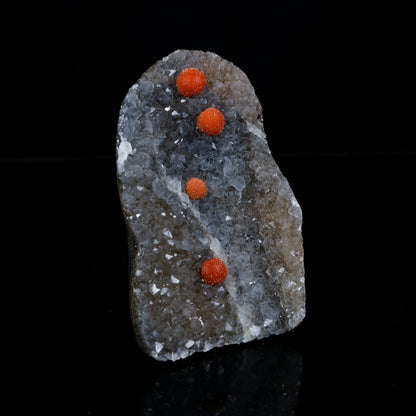Rare Red Botryoidal Fluorite Spheres on Sparkling Quartz Matrix - Museum-Grade Specimen from Nashik, India # B 7208