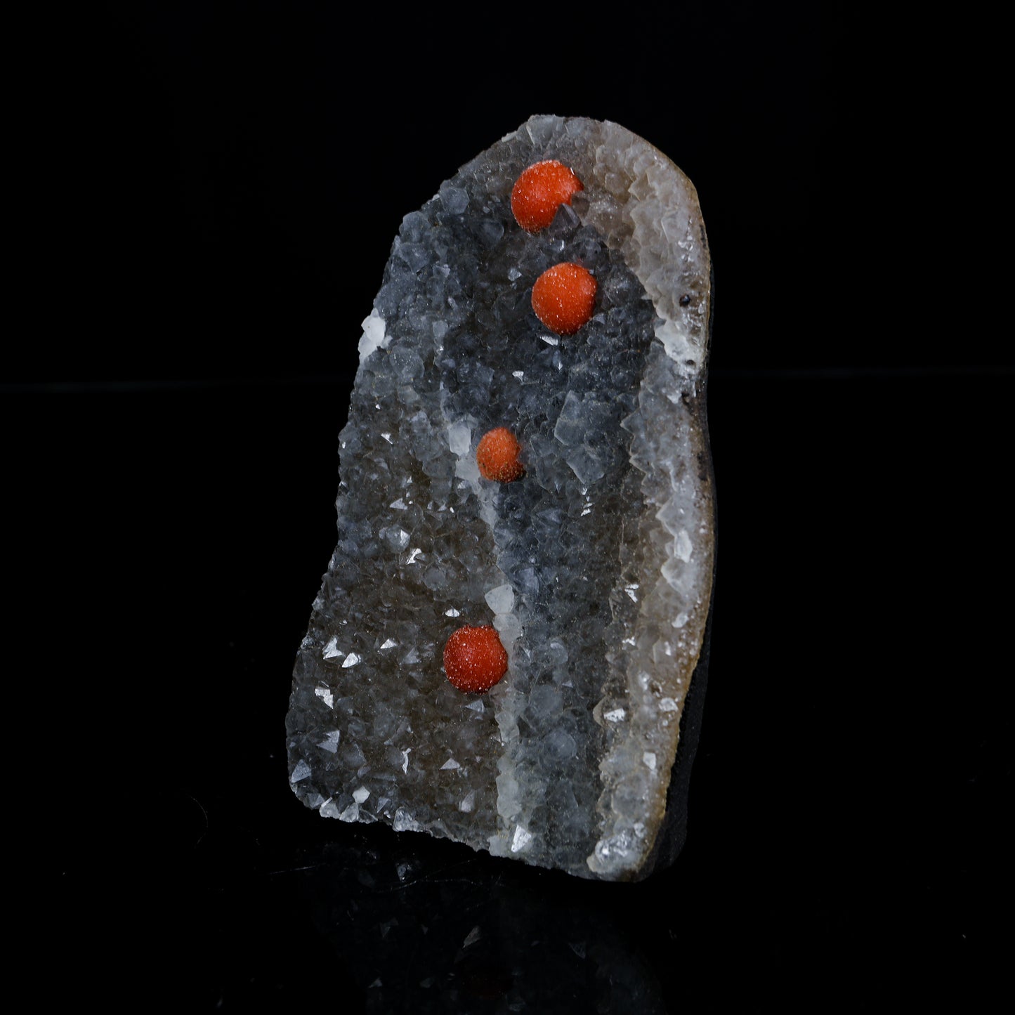 Rare Red Botryoidal Fluorite Spheres on Sparkling Quartz Matrix - Museum-Grade Specimen from Nashik, India # B 7208
