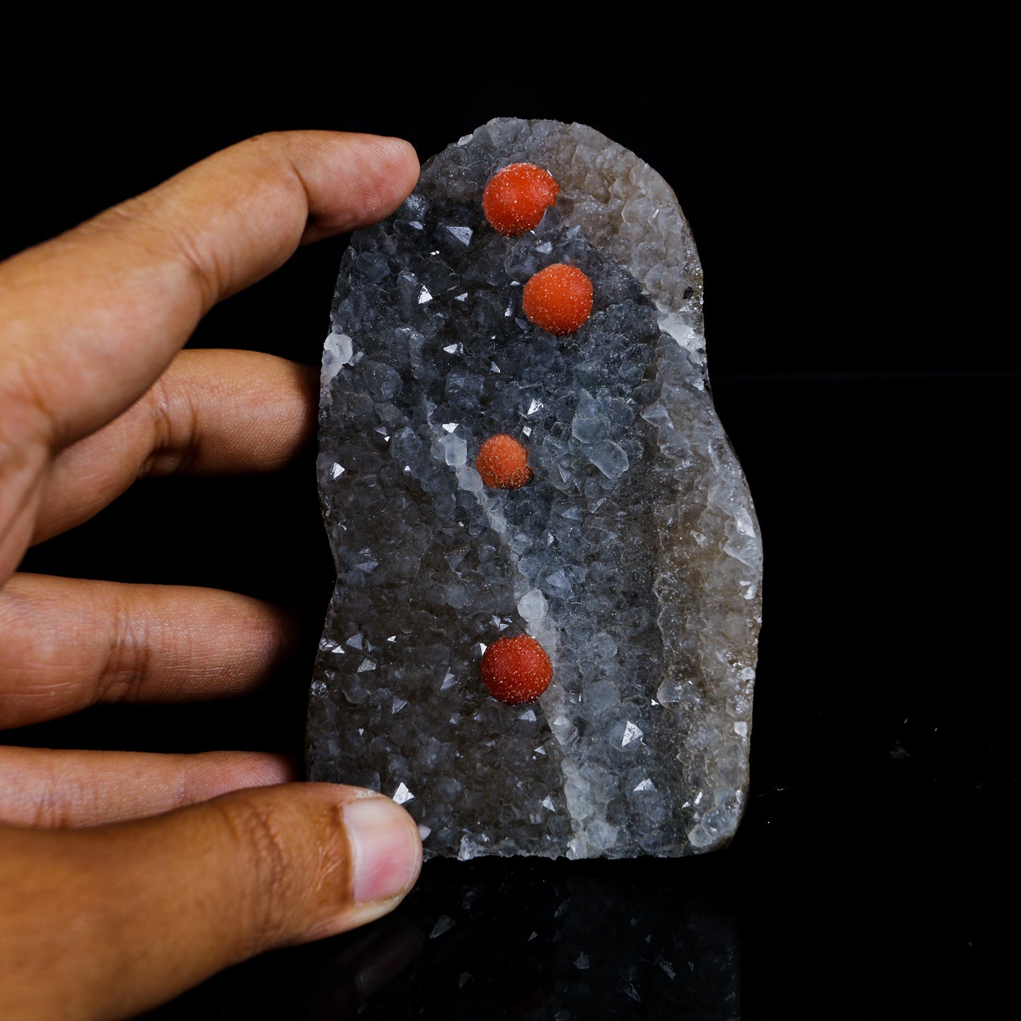 Rare Red Botryoidal Fluorite Spheres on Sparkling Quartz Matrix - Museum-Grade Specimen from Nashik, India # B 7208