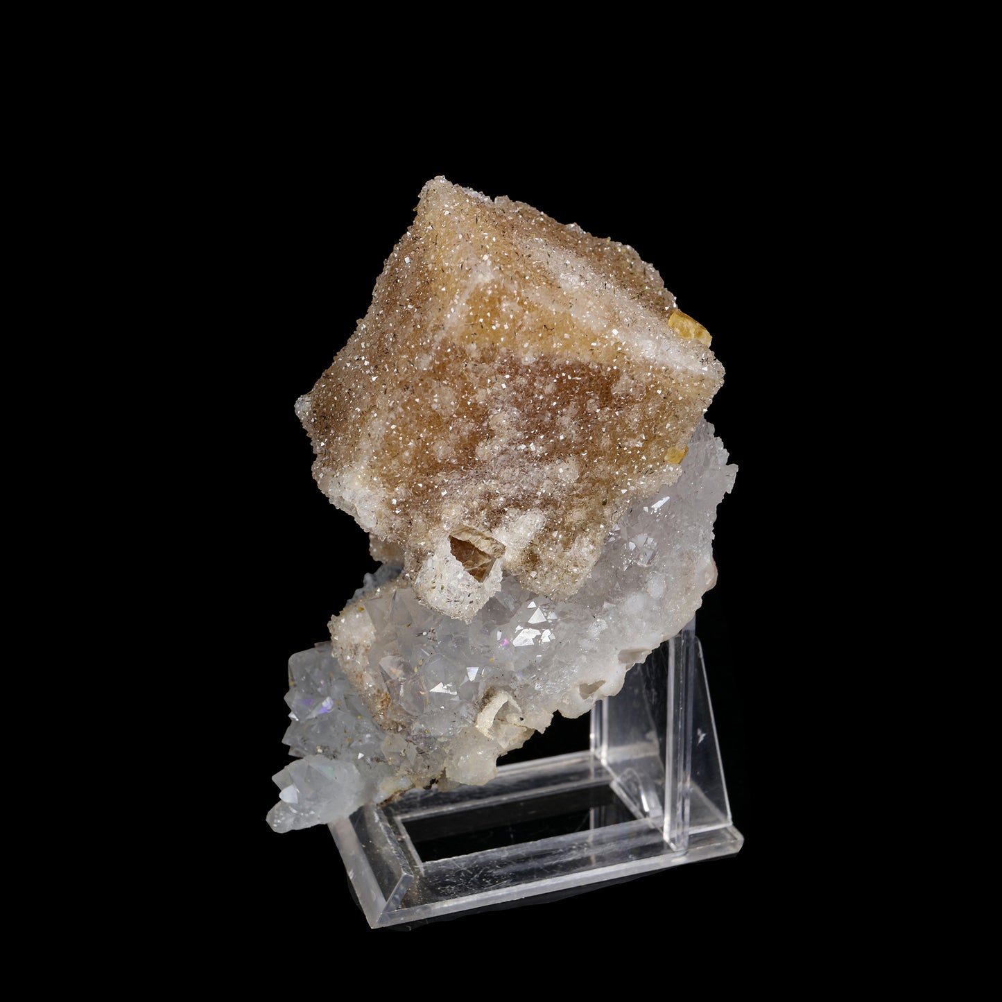Calcite with Quartz-Coating on Iridescent Quartz (Anandalite) Matrix - Rare Jalgaon Collector Specimen # B 7210