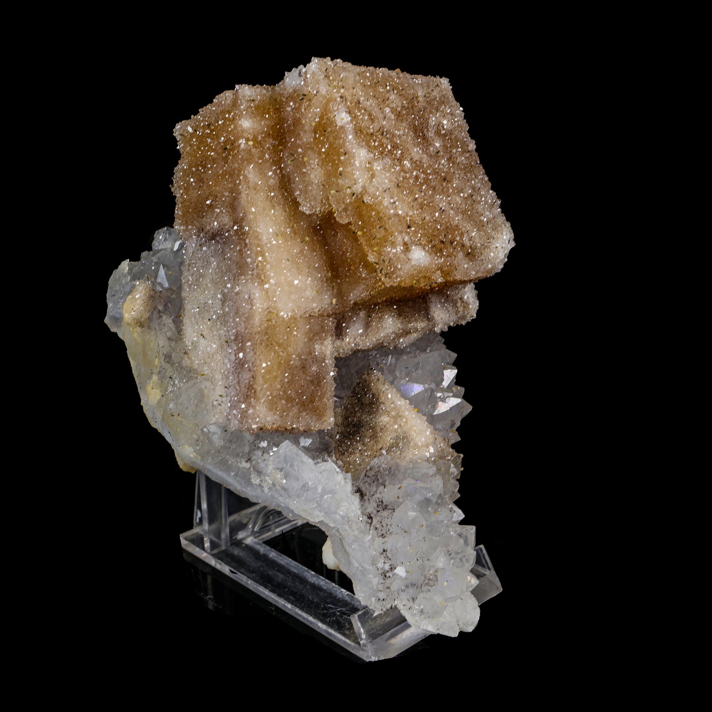 Calcite with Quartz-Coating on Iridescent Quartz (Anandalite) Matrix - Rare Jalgaon Collector Specimen # B 7210