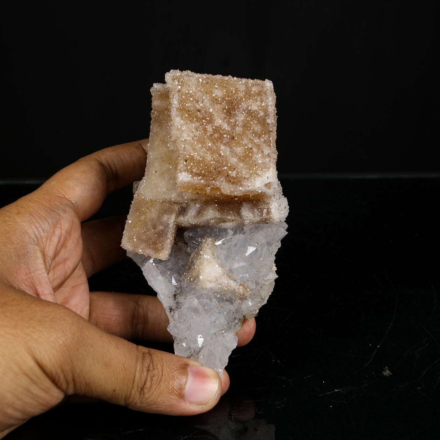 Calcite with Quartz-Coating on Iridescent Quartz (Anandalite) Matrix - Rare Jalgaon Collector Specimen # B 7210