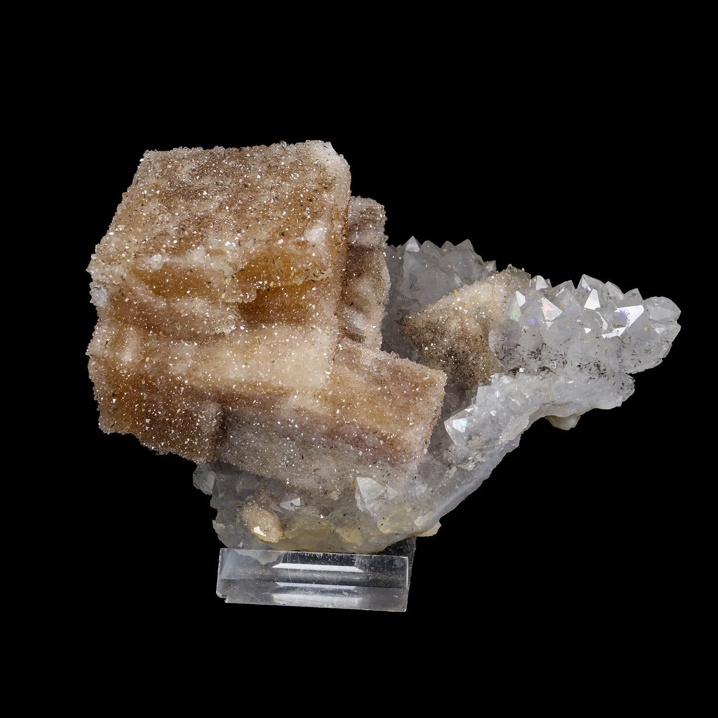 Calcite with Quartz-Coating on Iridescent Quartz (Anandalite) Matrix - Rare Jalgaon Collector Specimen # B 7210