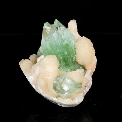 Green Apophyllite Crystal with Peach Stilbite - Madhya Pradesh Mineral Specimen # B 7213
