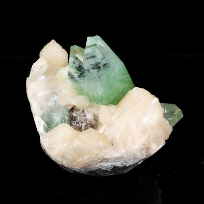 Green Apophyllite Crystal with Peach Stilbite - Madhya Pradesh Mineral Specimen # B 7213