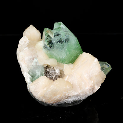 Green Apophyllite Crystal with Peach Stilbite - Madhya Pradesh Mineral Specimen # B 7213