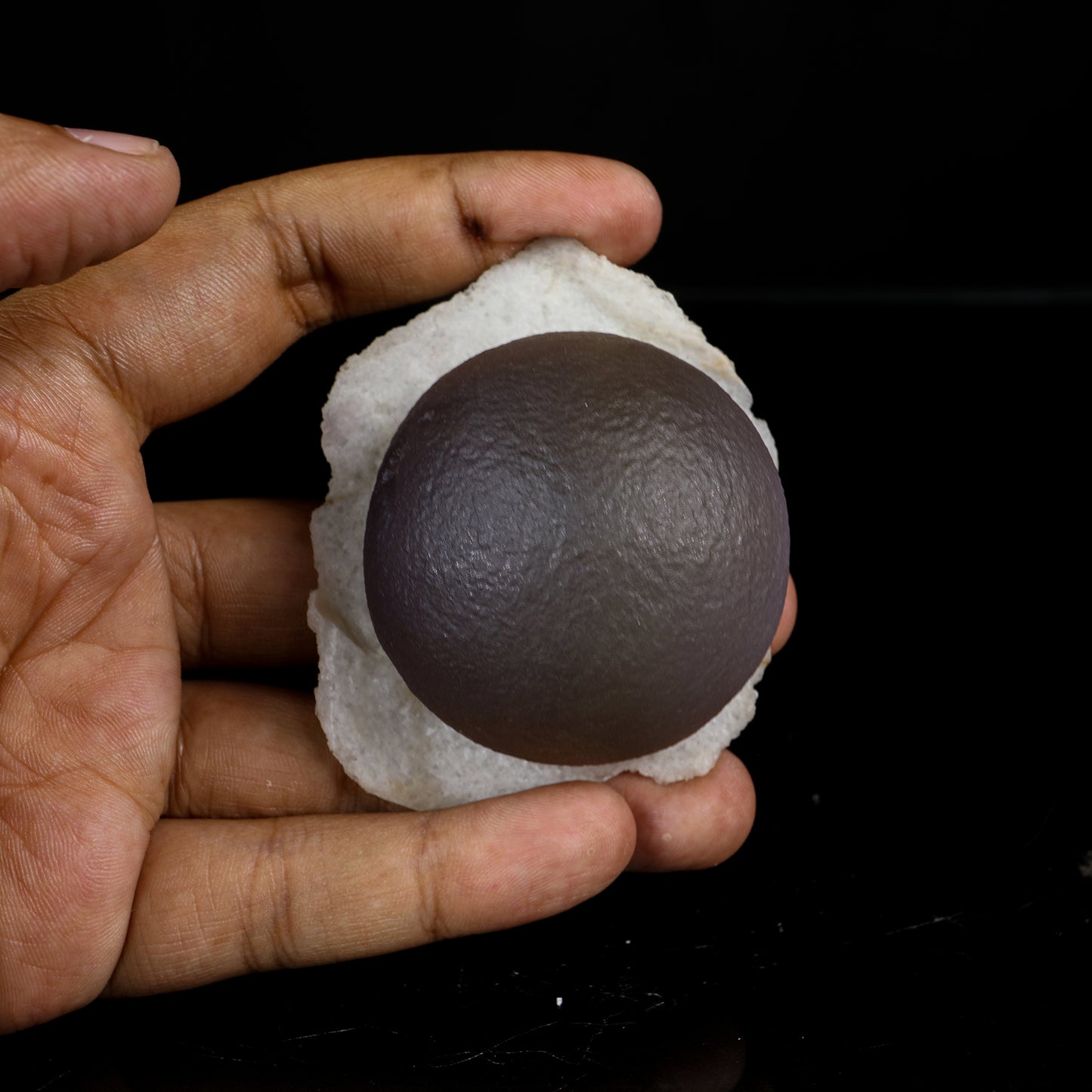 Rare Dark Purple Botryoidal Fluorite Sphere on Quartz Matrix - Fine Collector Specimen from Madhya Pradesh # B 7214