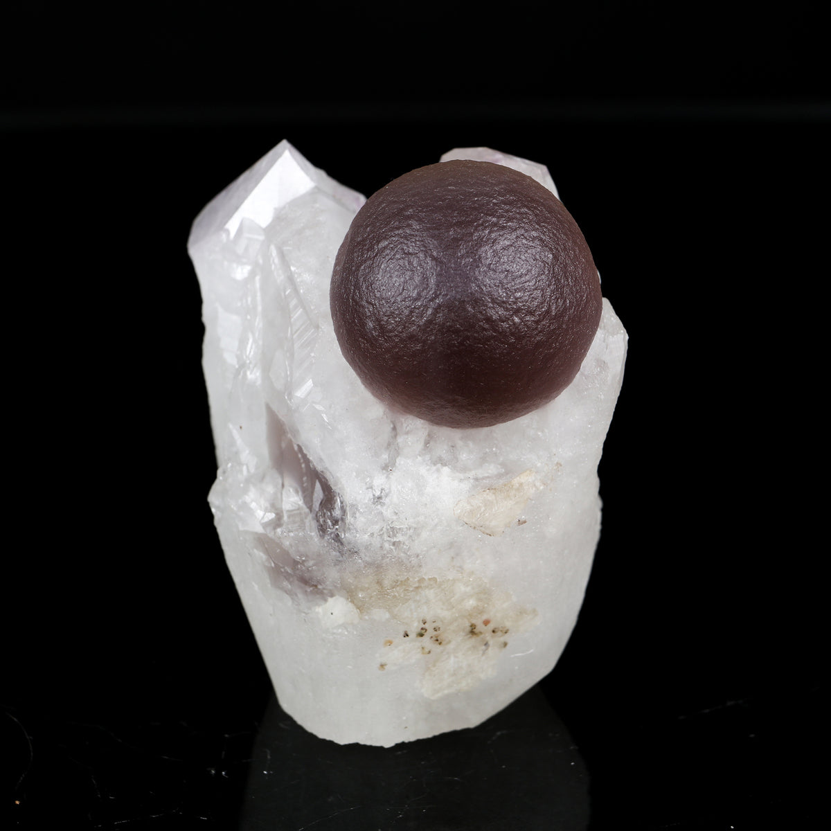 Rare Dark Purple Botryoidal Fluorite Sphere on Quartz Matrix - Fine Collector Specimen from Madhya Pradesh # B 7221